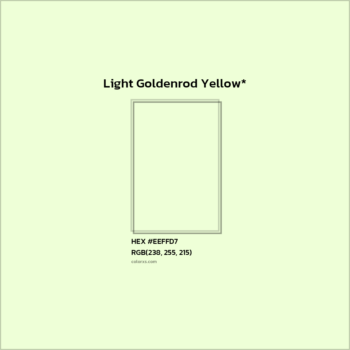 #EEFFD7 hex color. RGB, RYB, CMYK, HSL, HSV codes and color conversions. Matching color names, palettes, paints.