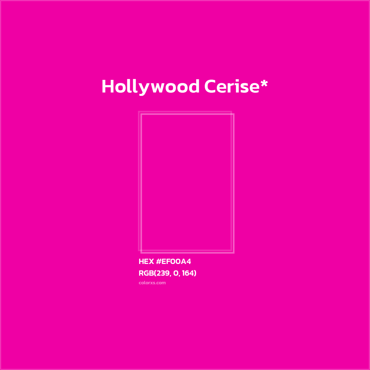 #EF00A4 hex color. RGB, RYB, CMYK, HSL, HSV codes and color conversions. Matching color names, palettes, paints.