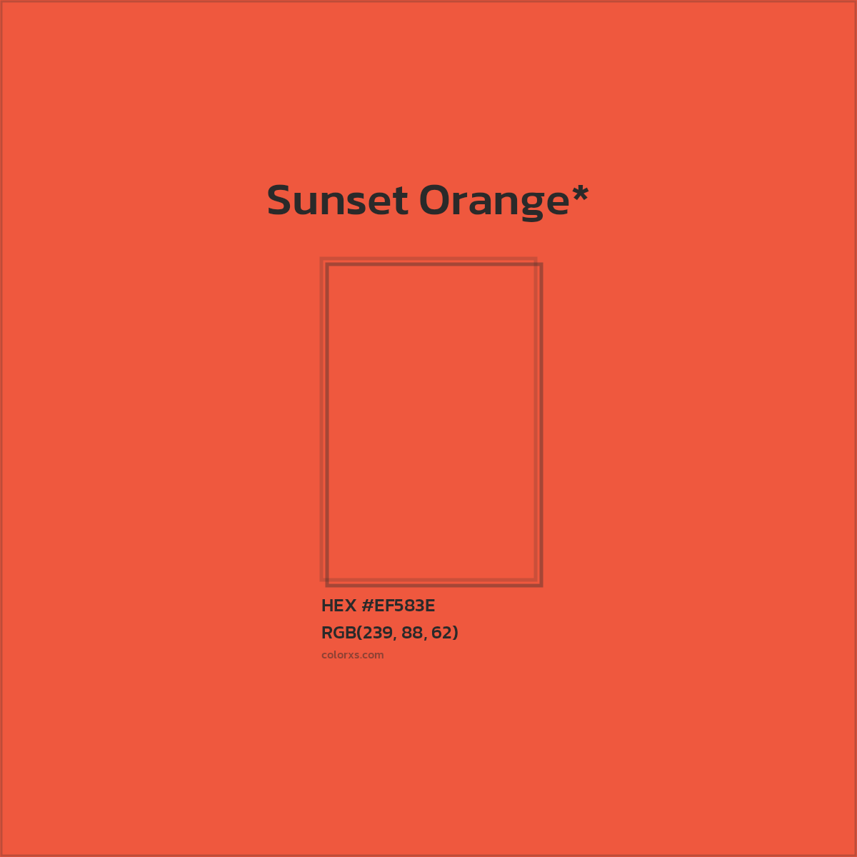 #EF583E hex color. RGB, RYB, CMYK, HSL, HSV codes and color conversions. Matching color names, palettes, paints.