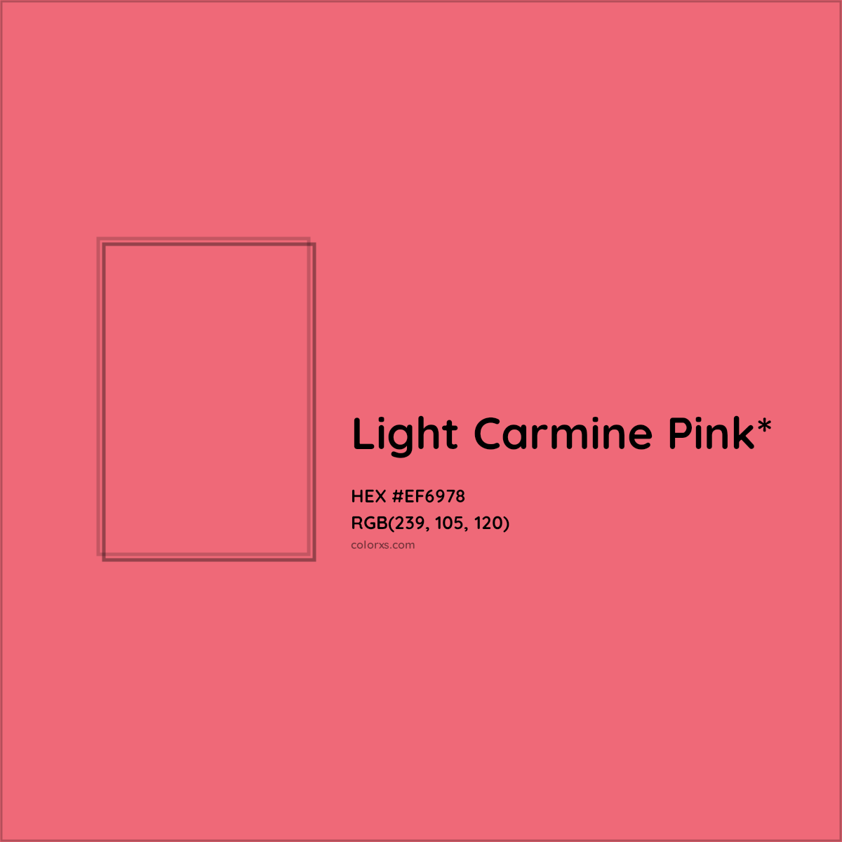 #EF6978 hex color. RGB, RYB, CMYK, HSL, HSV codes and color conversions. Matching color names, palettes, paints.