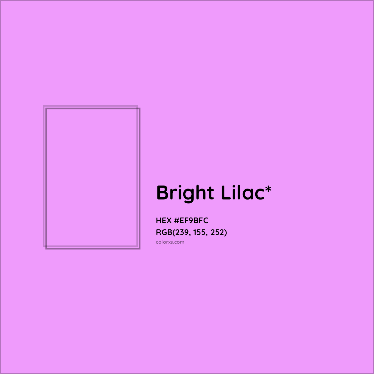 #EF9BFC hex color. RGB, RYB, CMYK, HSL, HSV codes and color conversions. Matching color names, palettes, paints.