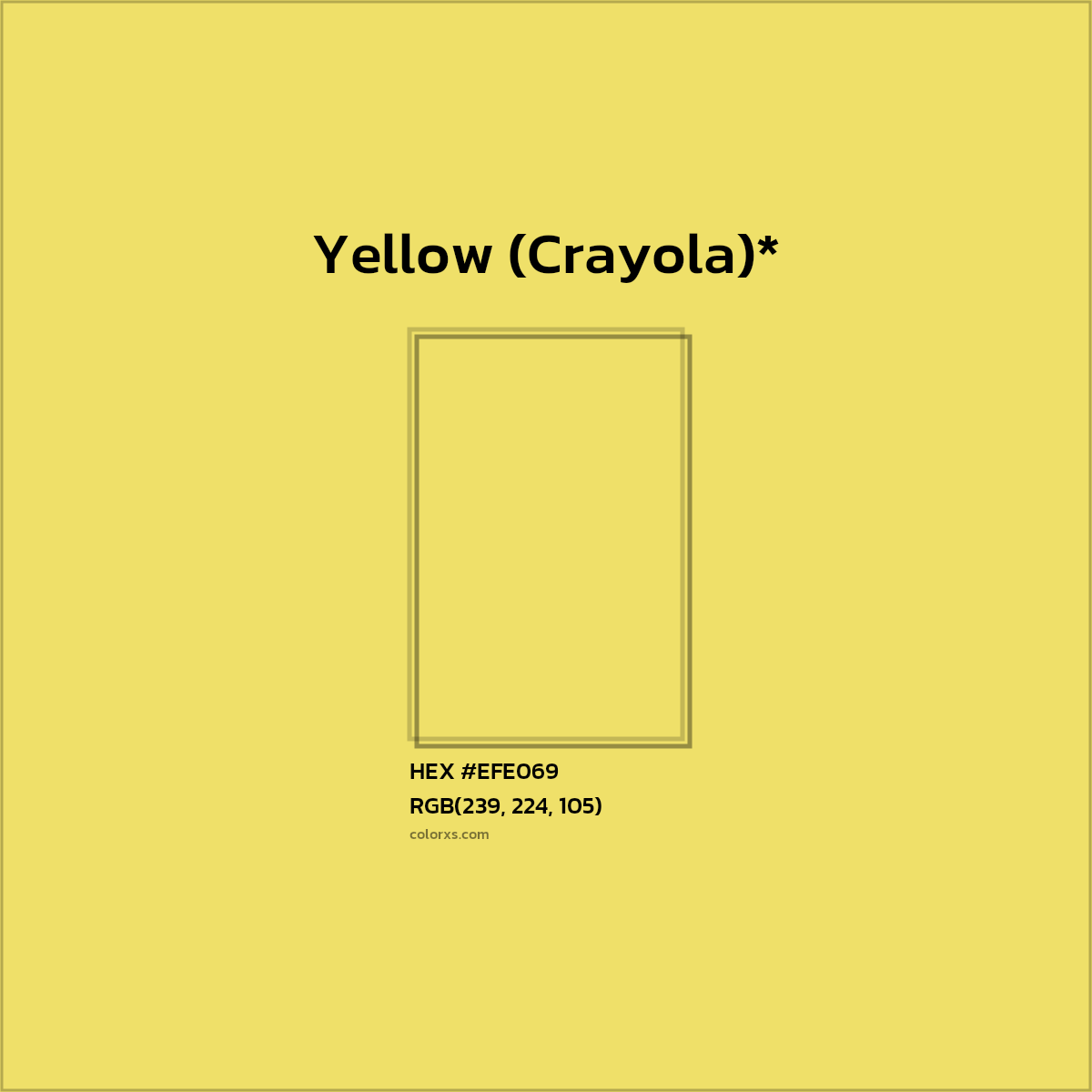 #EFE069 hex color. RGB, RYB, CMYK, HSL, HSV codes and color conversions. Matching color names, palettes, paints.