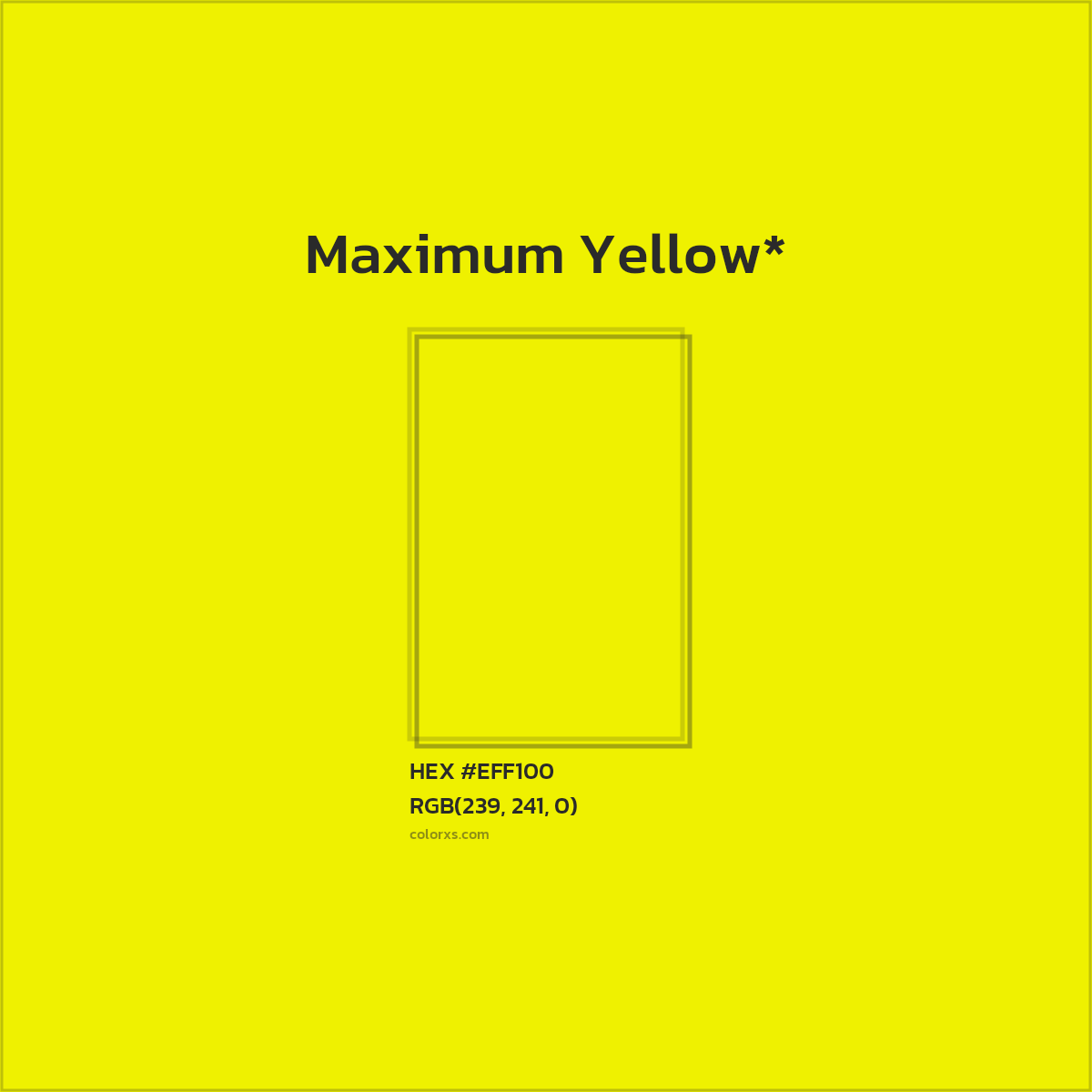 #EFF100 hex color. RGB, RYB, CMYK, HSL, HSV codes and color conversions. Matching color names, palettes, paints.