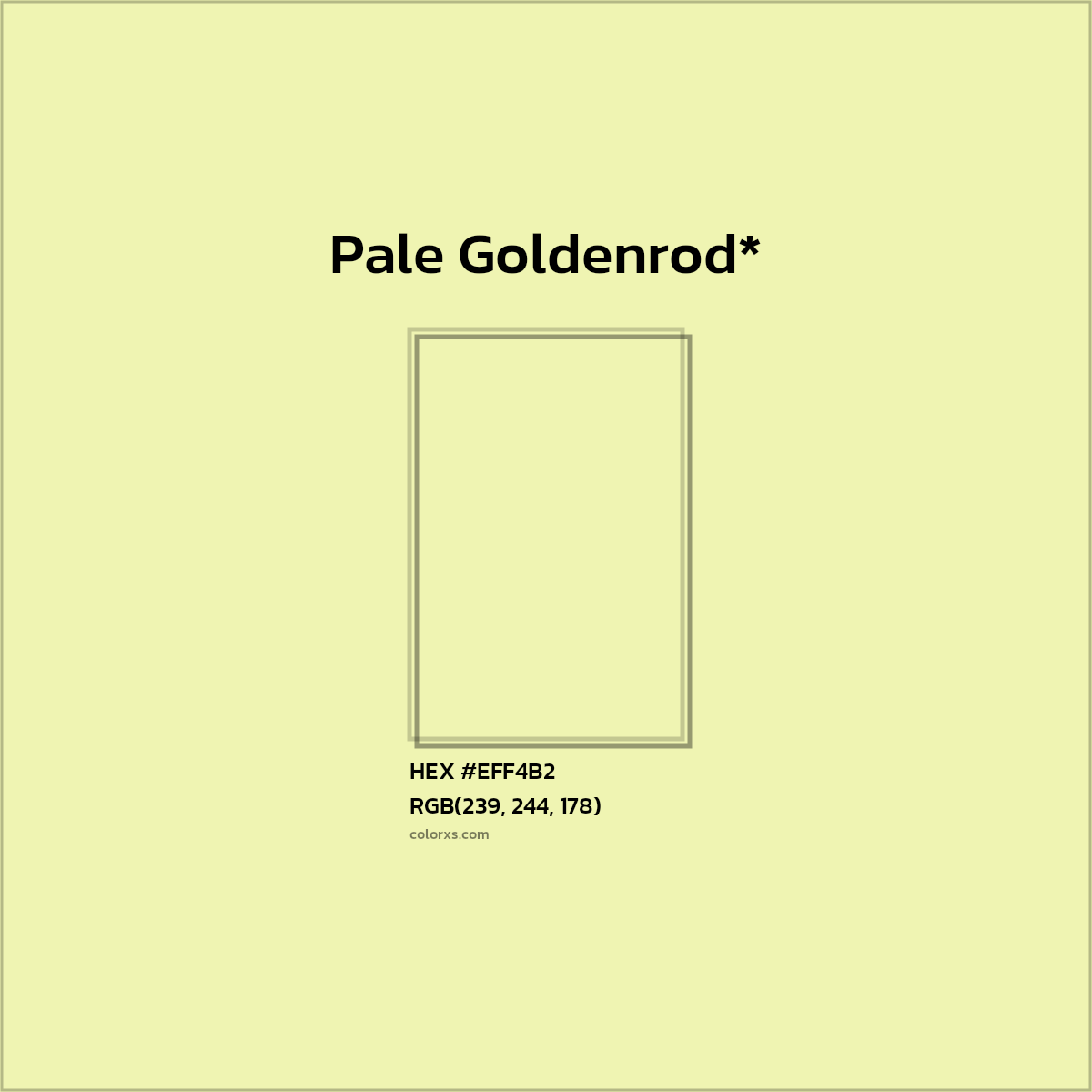 #EFF4B2 hex color. RGB, RYB, CMYK, HSL, HSV codes and color conversions. Matching color names, palettes, paints.