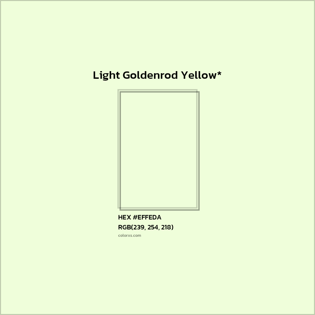 #EFFEDA hex color. RGB, RYB, CMYK, HSL, HSV codes and color conversions. Matching color names, palettes, paints.