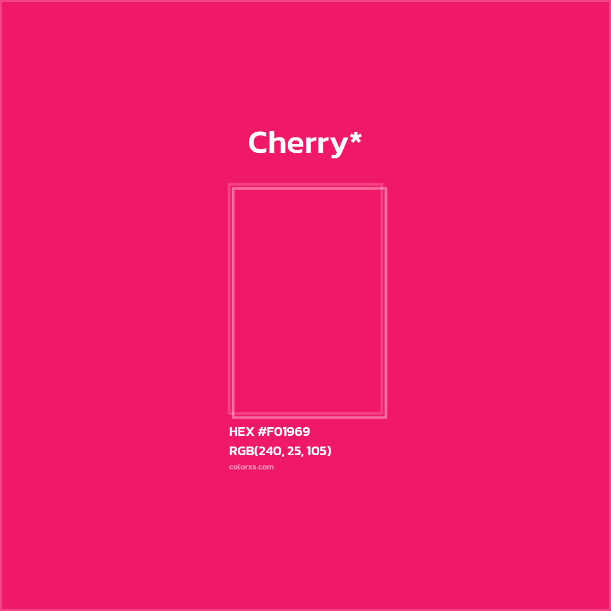 #F01969 hex color. RGB, RYB, CMYK, HSL, HSV codes and color conversions. Matching color names, palettes, paints.