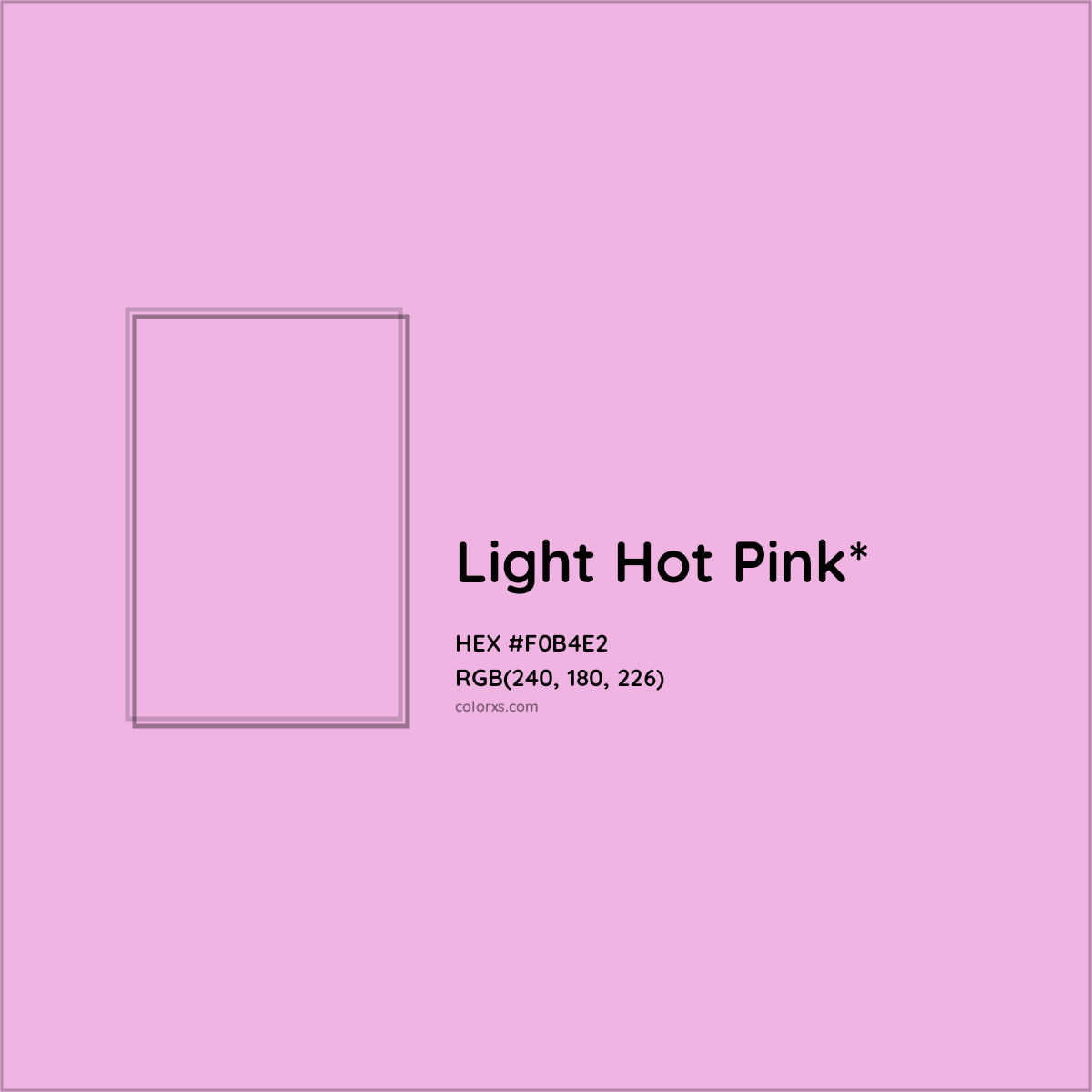 #F0B4E2 hex color. RGB, RYB, CMYK, HSL, HSV codes and color conversions. Matching color names, palettes, paints.