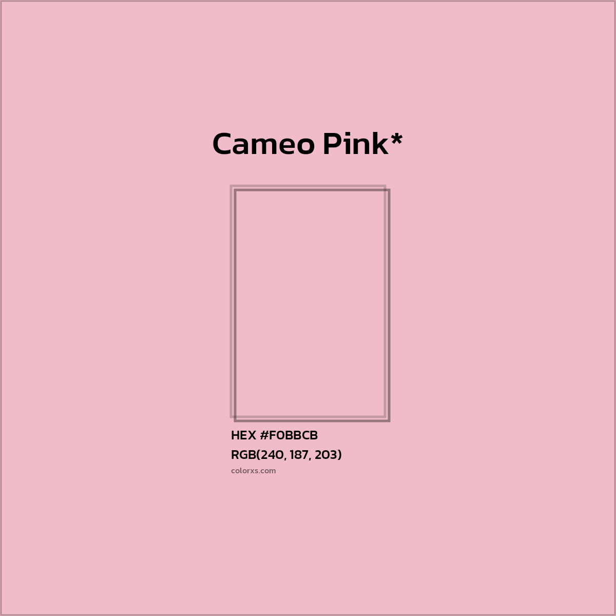 #F0BBCB hex color. RGB, RYB, CMYK, HSL, HSV codes and color conversions. Matching color names, palettes, paints.