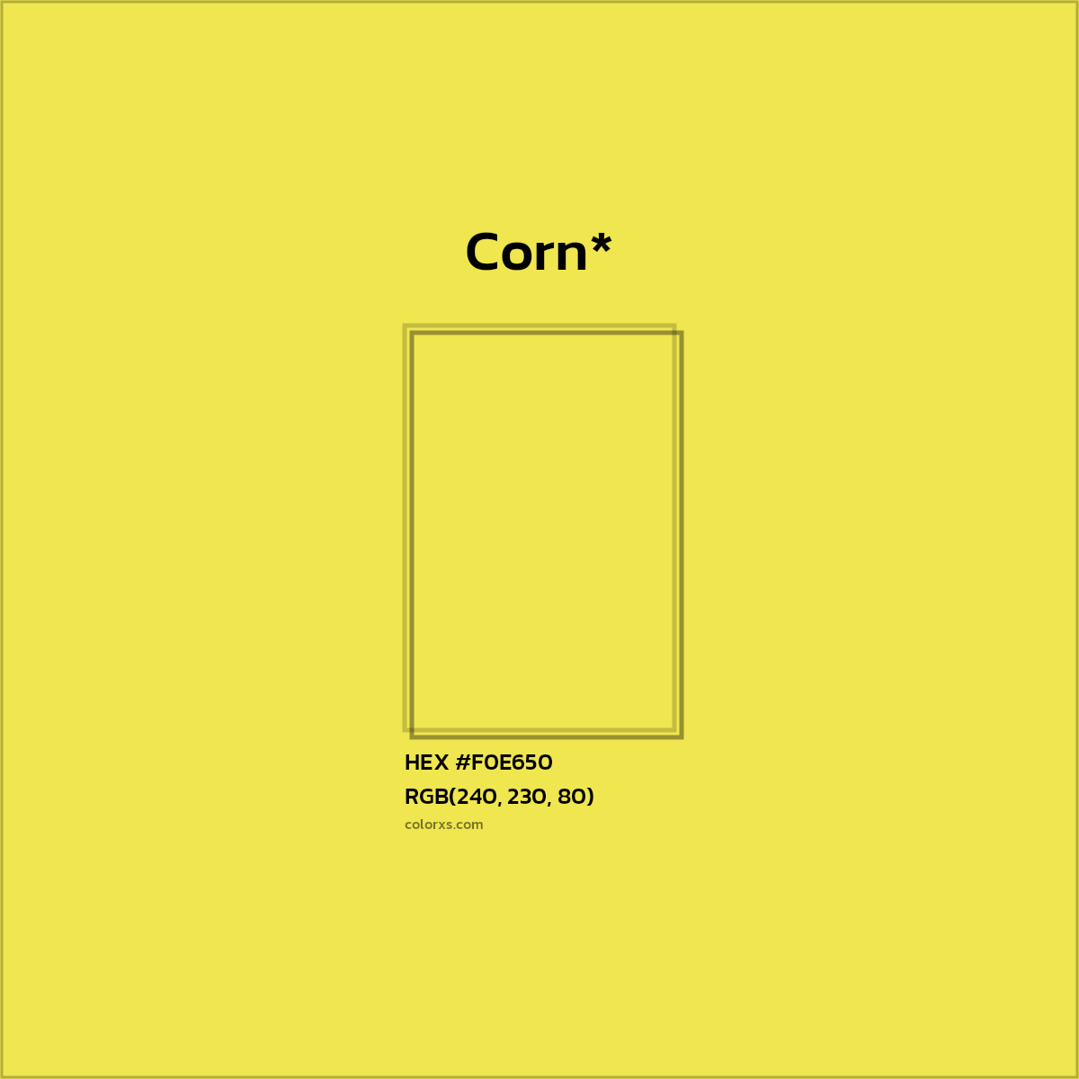 #F0E650 hex color. RGB, RYB, CMYK, HSL, HSV codes and color conversions. Matching color names, palettes, paints.