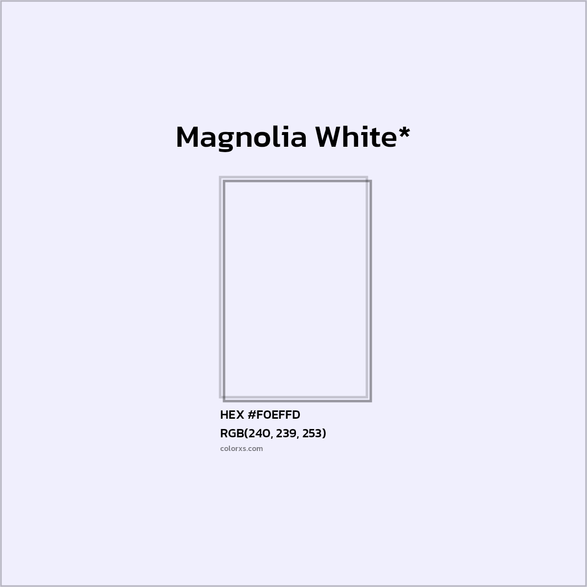 #F0EFFD hex color. RGB, RYB, CMYK, HSL, HSV codes and color conversions. Matching color names, palettes, paints.
