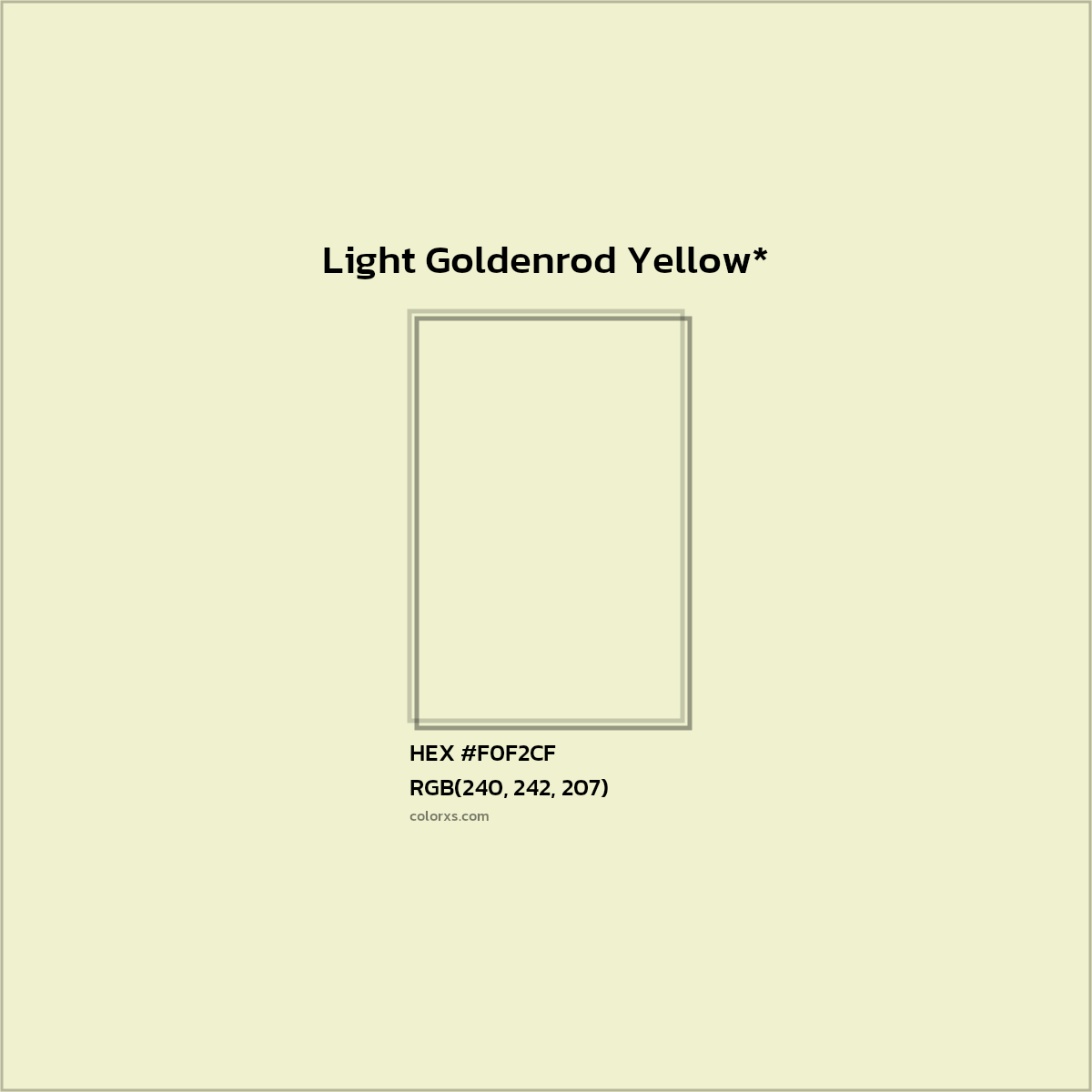 #F0F2CF hex color. RGB, RYB, CMYK, HSL, HSV codes and color conversions. Matching color names, palettes, paints.