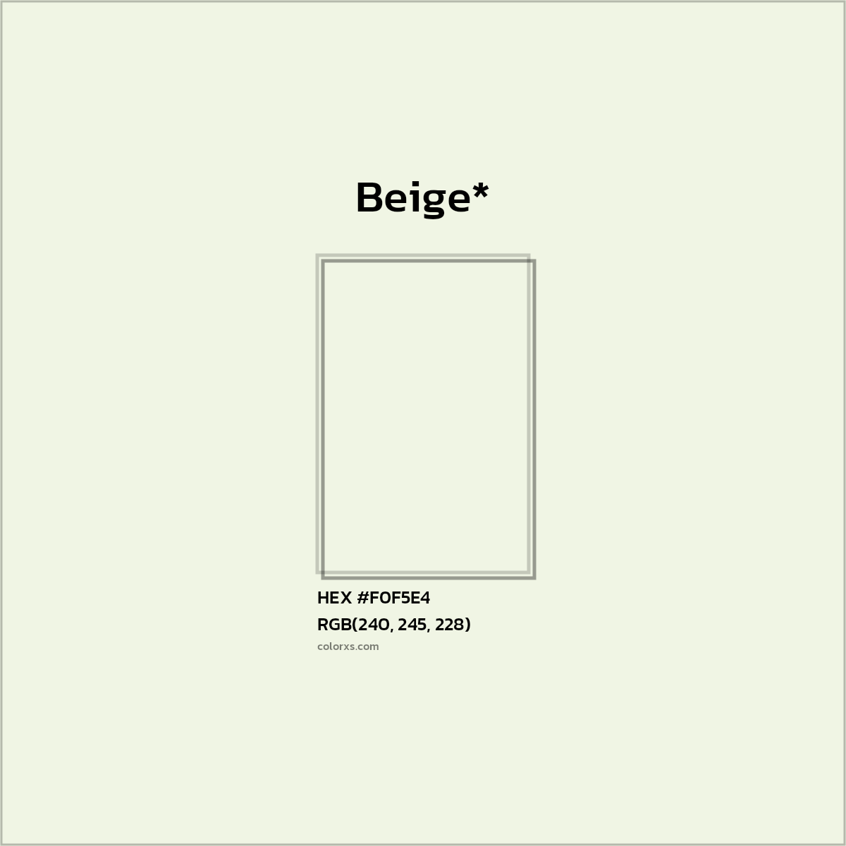 #F0F5E4 hex color. RGB, RYB, CMYK, HSL, HSV codes and color conversions. Matching color names, palettes, paints.