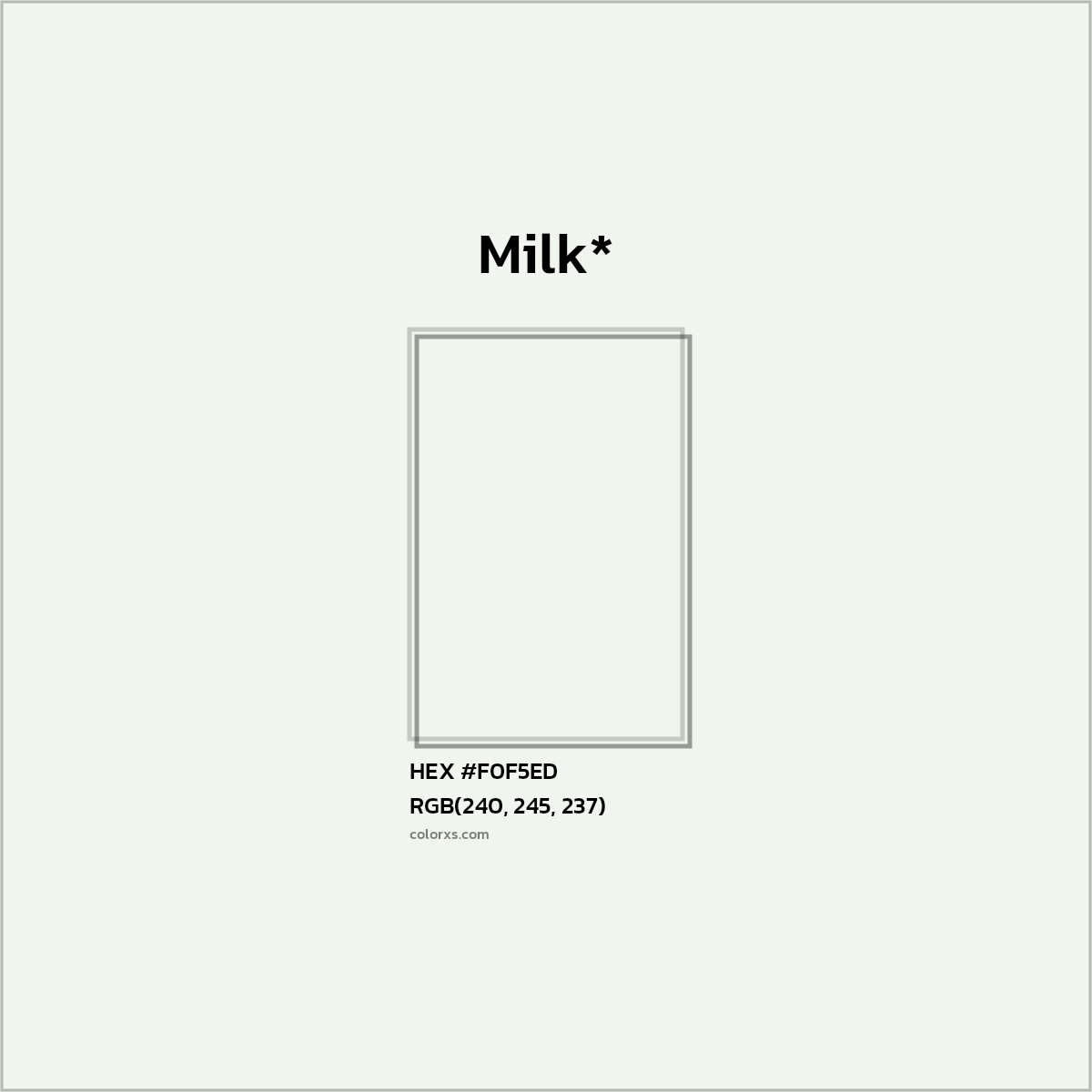 #F0F5ED hex color. RGB, RYB, CMYK, HSL, HSV codes and color conversions. Matching color names, palettes, paints.