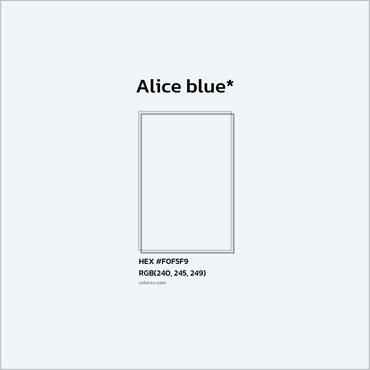 #F0F5F9 hex color. RGB, RYB, CMYK, HSL, HSV codes and color conversions. Matching color names, palettes, paints.