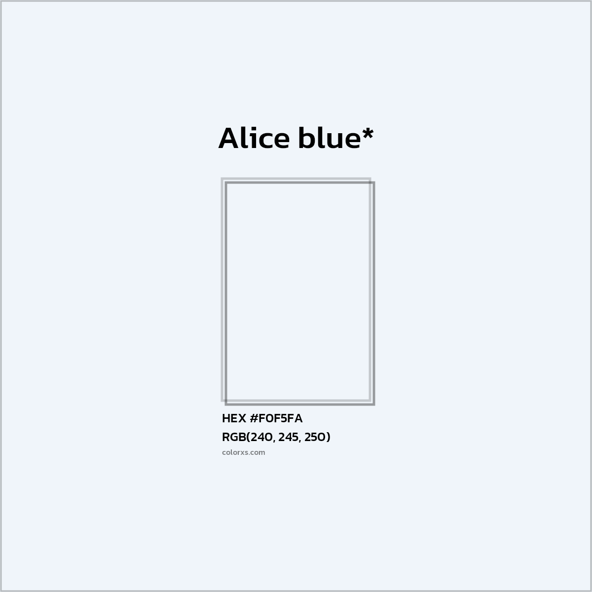 #F0F5FA hex color. RGB, RYB, CMYK, HSL, HSV codes and color conversions. Matching color names, palettes, paints.