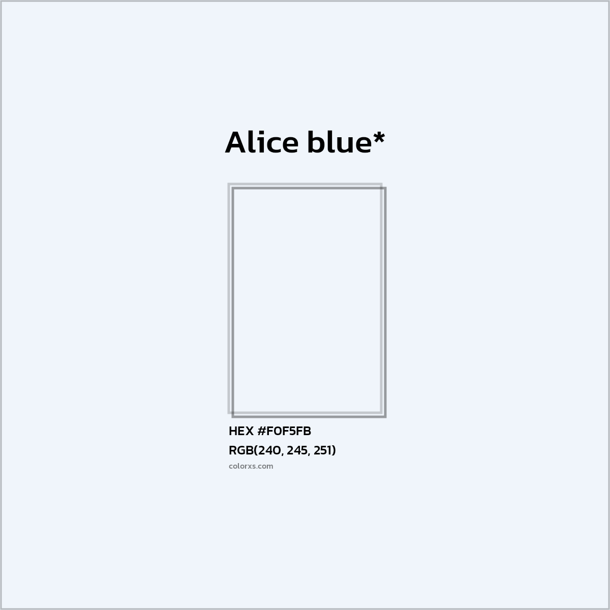 #F0F5FB hex color. RGB, RYB, CMYK, HSL, HSV codes and color conversions. Matching color names, palettes, paints.