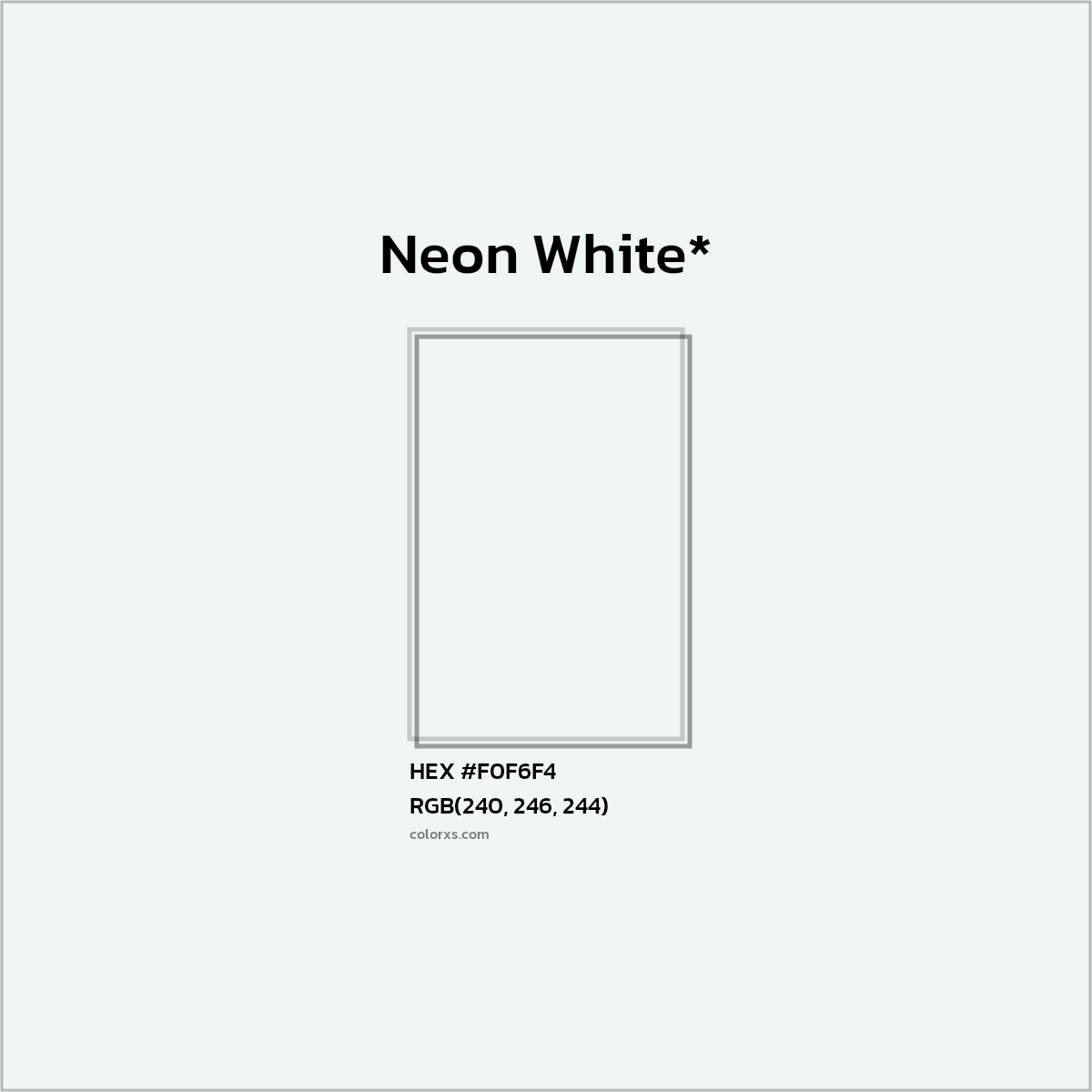#F0F6F4 hex color. RGB, RYB, CMYK, HSL, HSV codes and color conversions. Matching color names, palettes, paints.