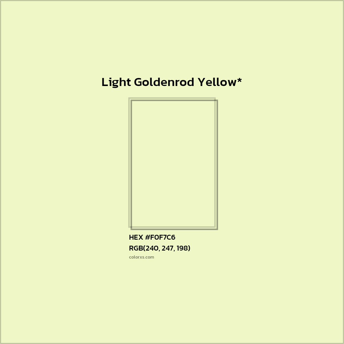 #F0F7C6 hex color. RGB, RYB, CMYK, HSL, HSV codes and color conversions. Matching color names, palettes, paints.