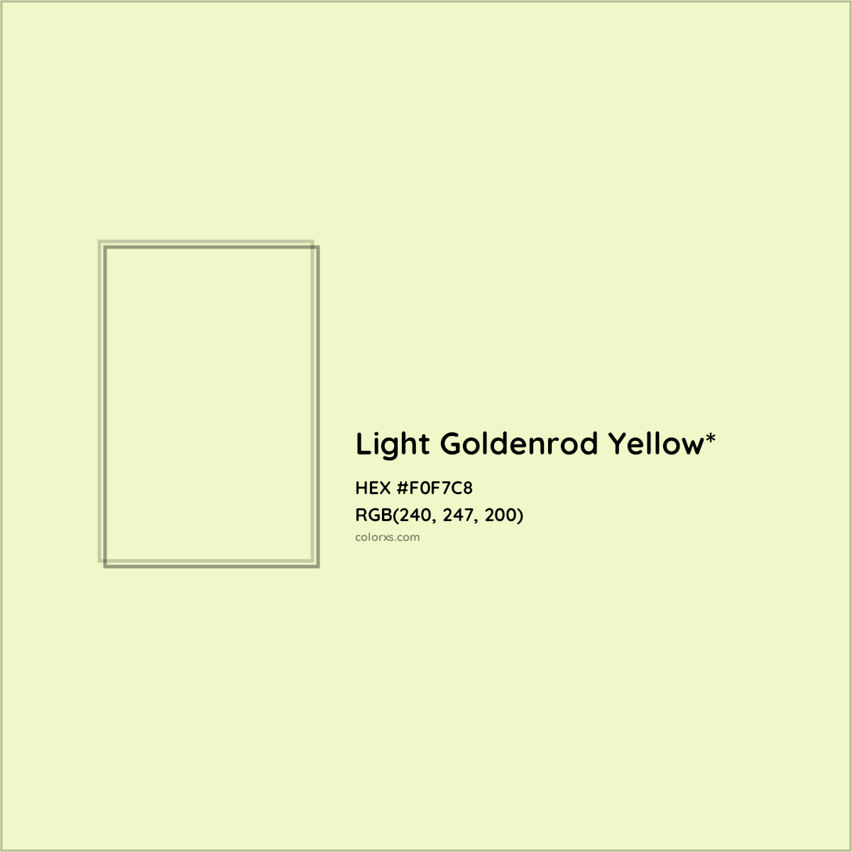 #F0F7C8 hex color. RGB, RYB, CMYK, HSL, HSV codes and color conversions. Matching color names, palettes, paints.