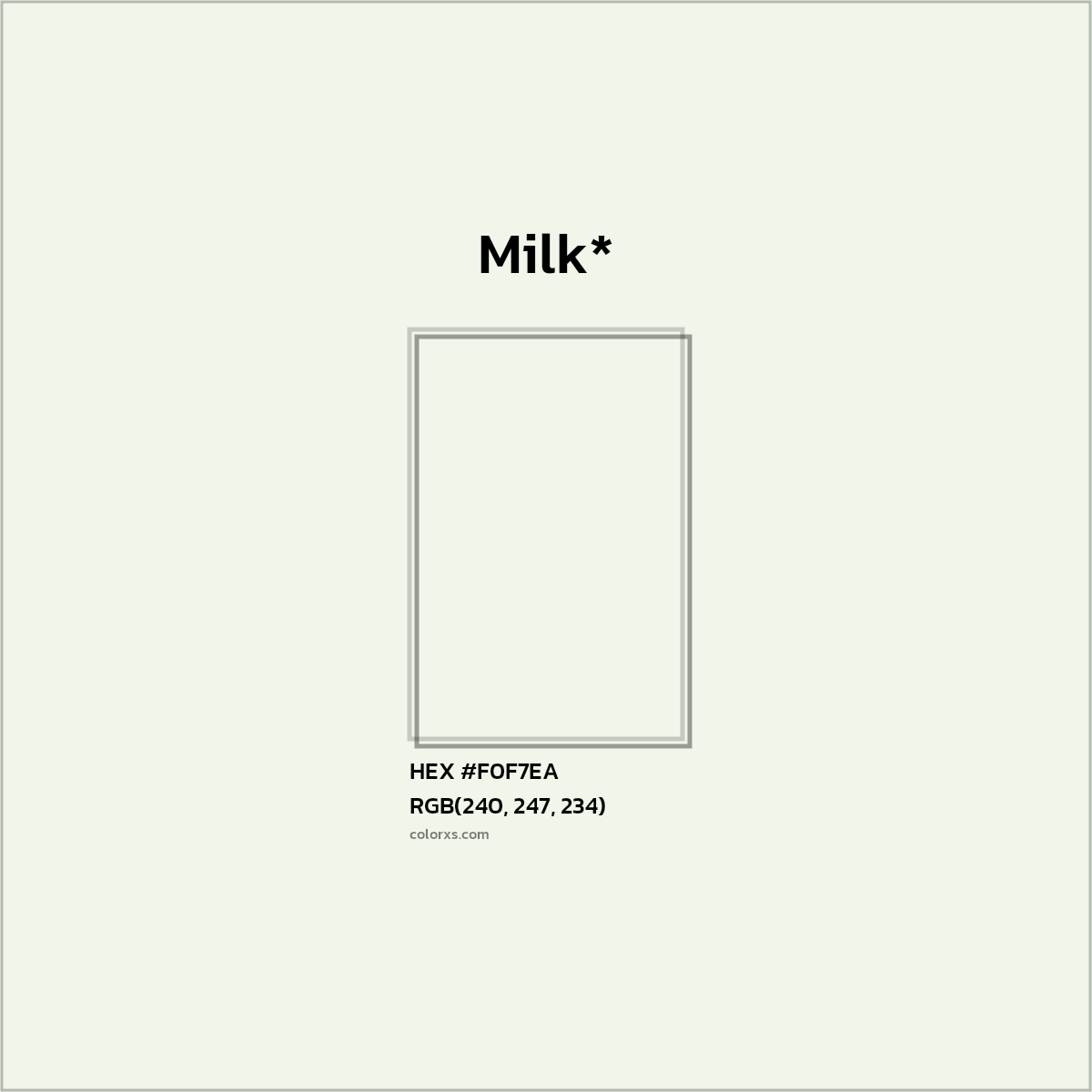 #F0F7EA hex color. RGB, RYB, CMYK, HSL, HSV codes and color conversions. Matching color names, palettes, paints.