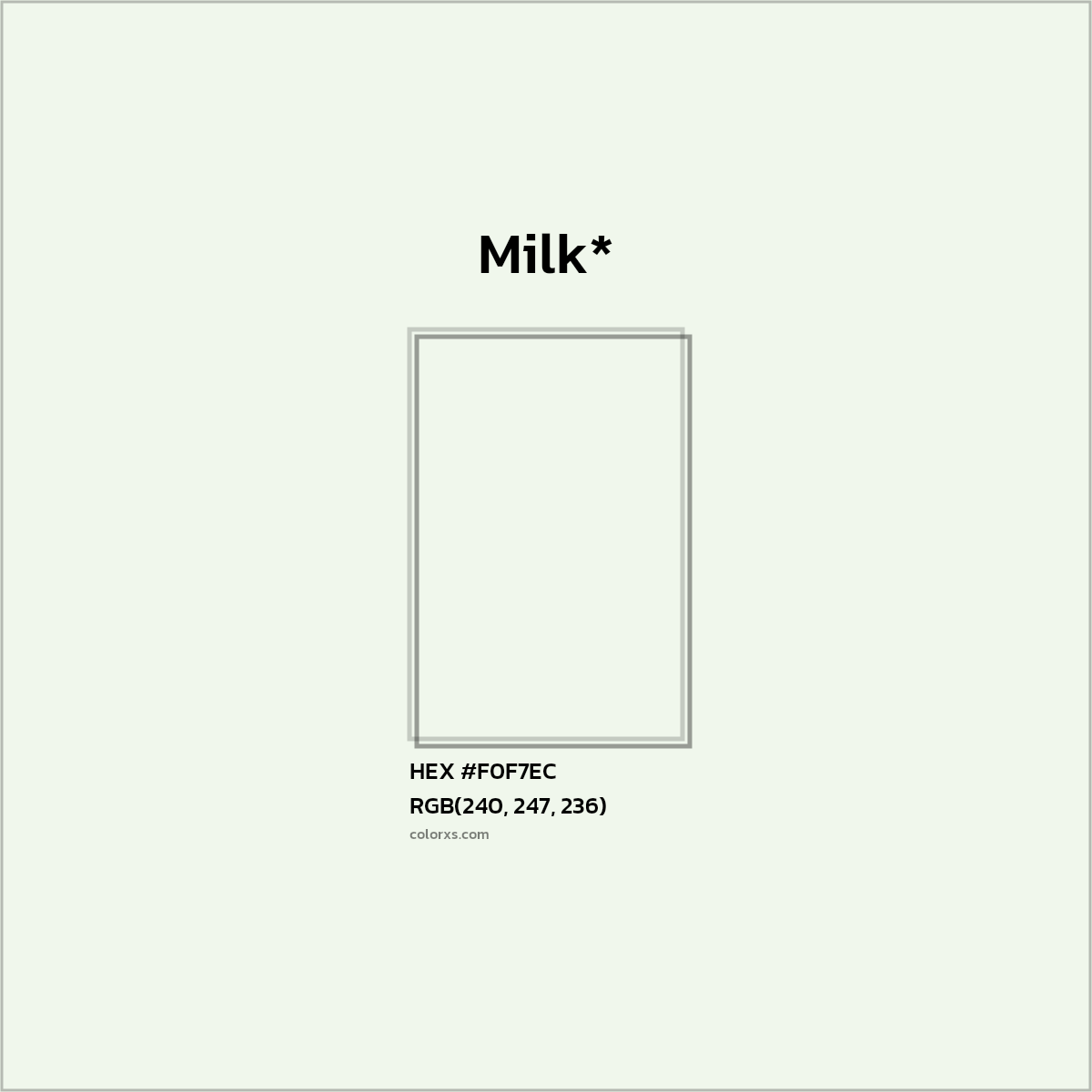 #F0F7EC hex color. RGB, RYB, CMYK, HSL, HSV codes and color conversions. Matching color names, palettes, paints.