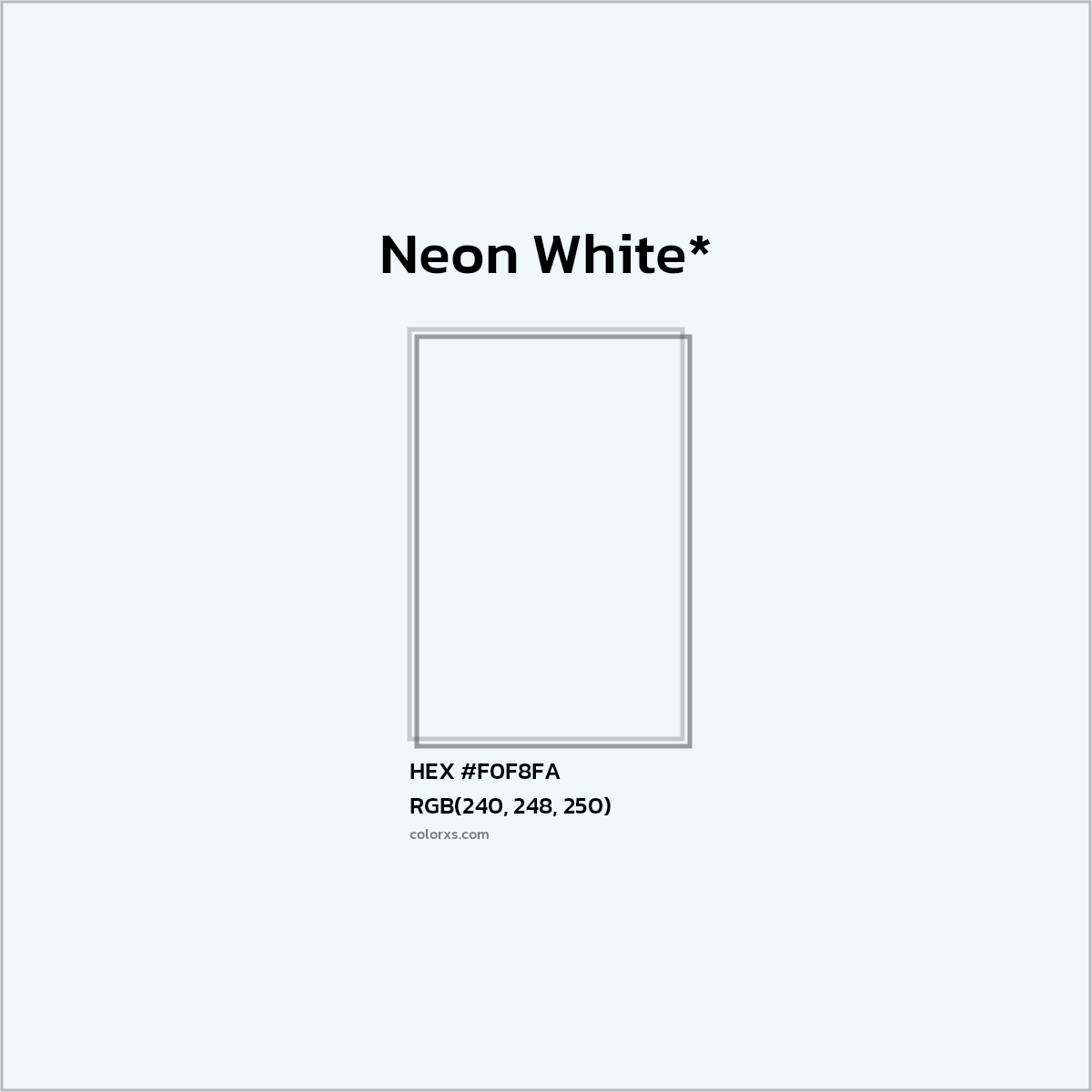 #F0F8FA hex color. RGB, RYB, CMYK, HSL, HSV codes and color conversions. Matching color names, palettes, paints.