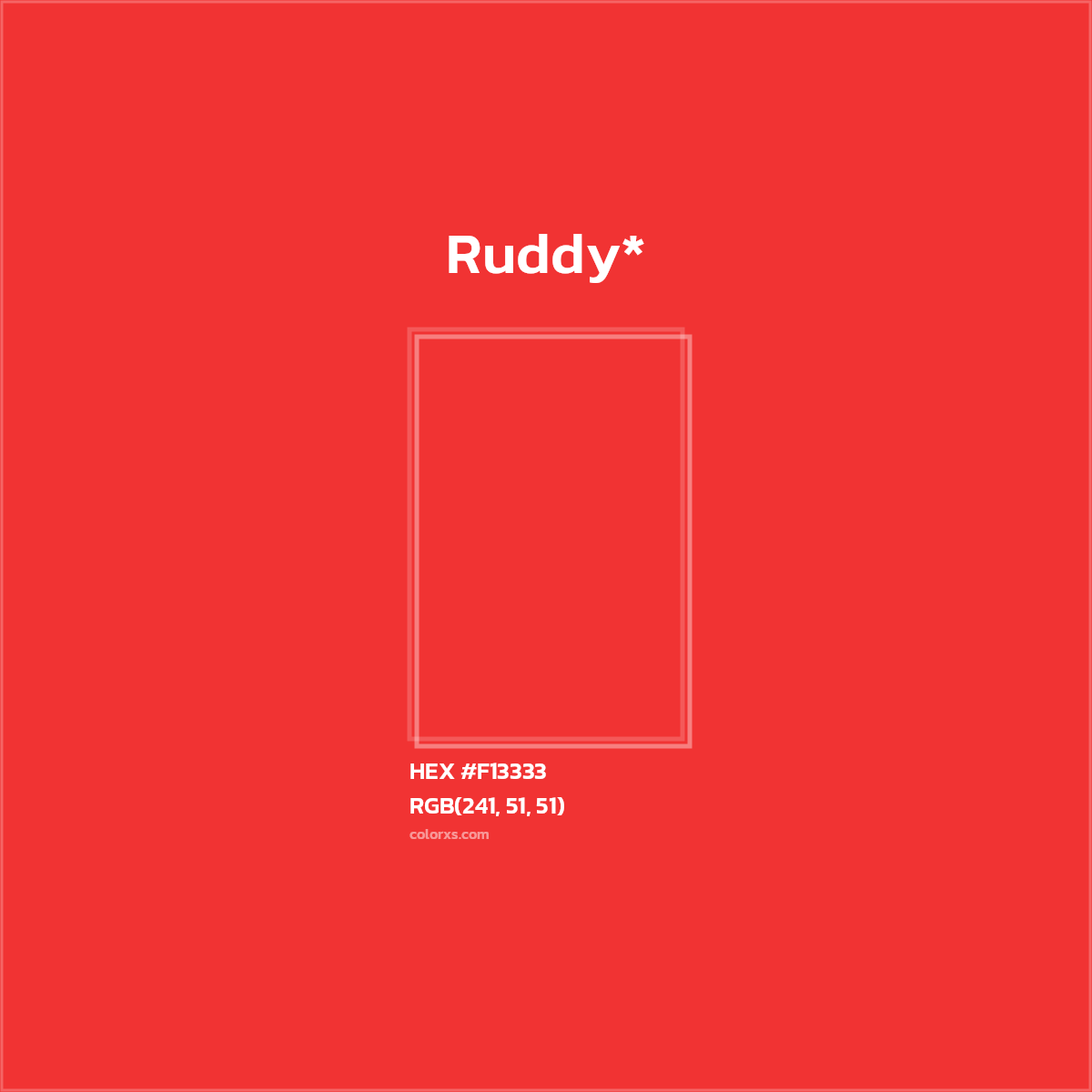 #F13333 hex color. RGB, RYB, CMYK, HSL, HSV codes and color conversions. Matching color names, palettes, paints.