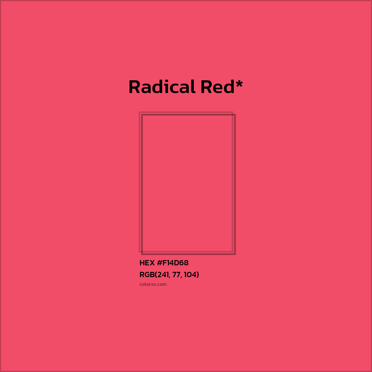 #F14D68 hex color. RGB, RYB, CMYK, HSL, HSV codes and color conversions. Matching color names, palettes, paints.