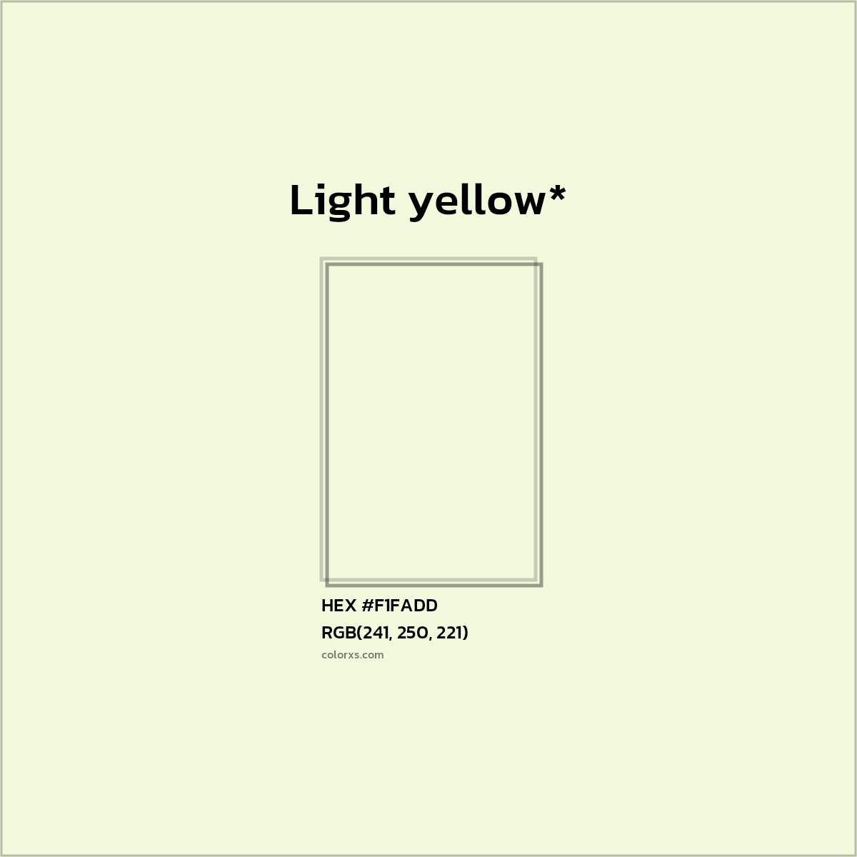 #F1FADD hex color. RGB, RYB, CMYK, HSL, HSV codes and color conversions. Matching color names, palettes, paints.