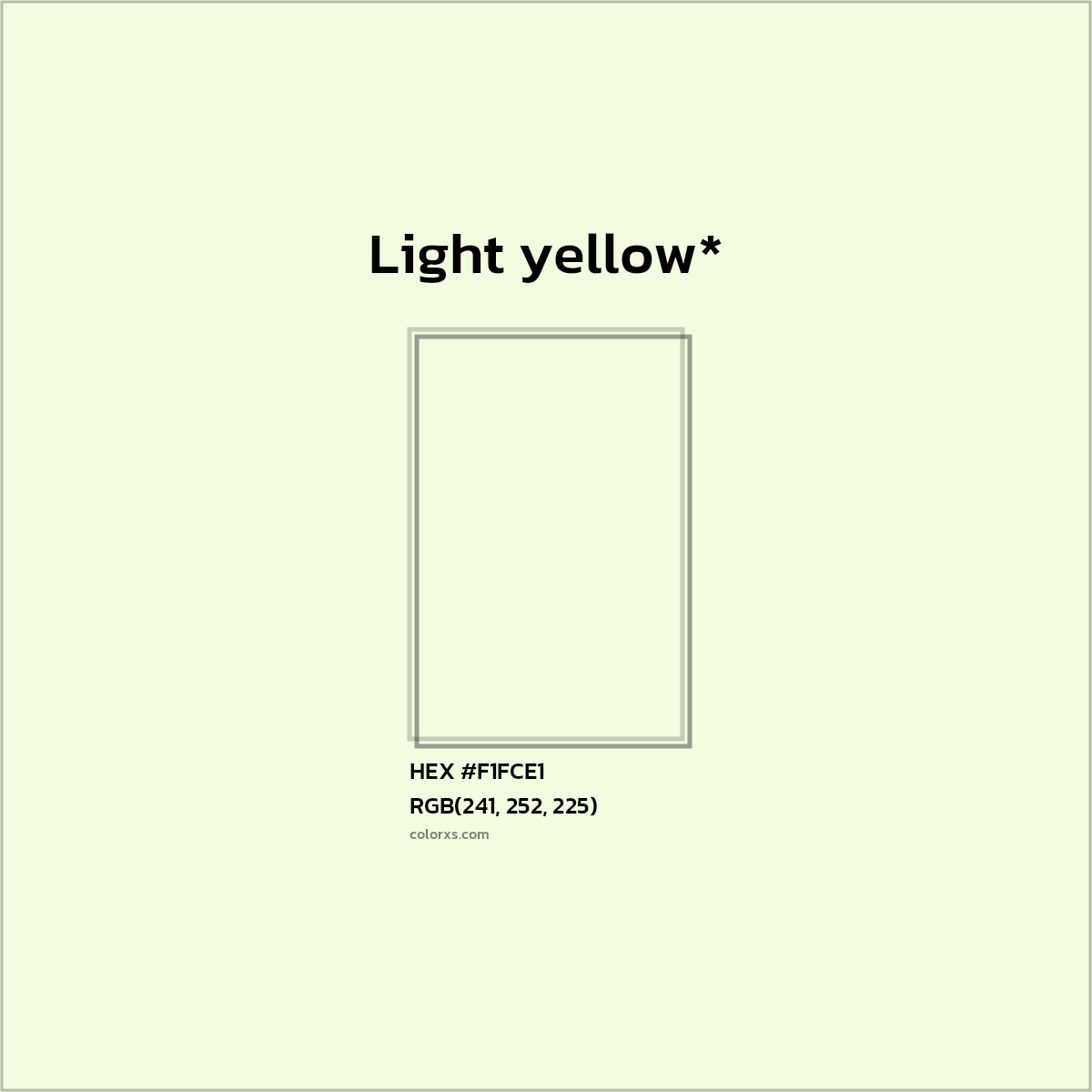 #F1FCE1 hex color. RGB, RYB, CMYK, HSL, HSV codes and color conversions. Matching color names, palettes, paints.