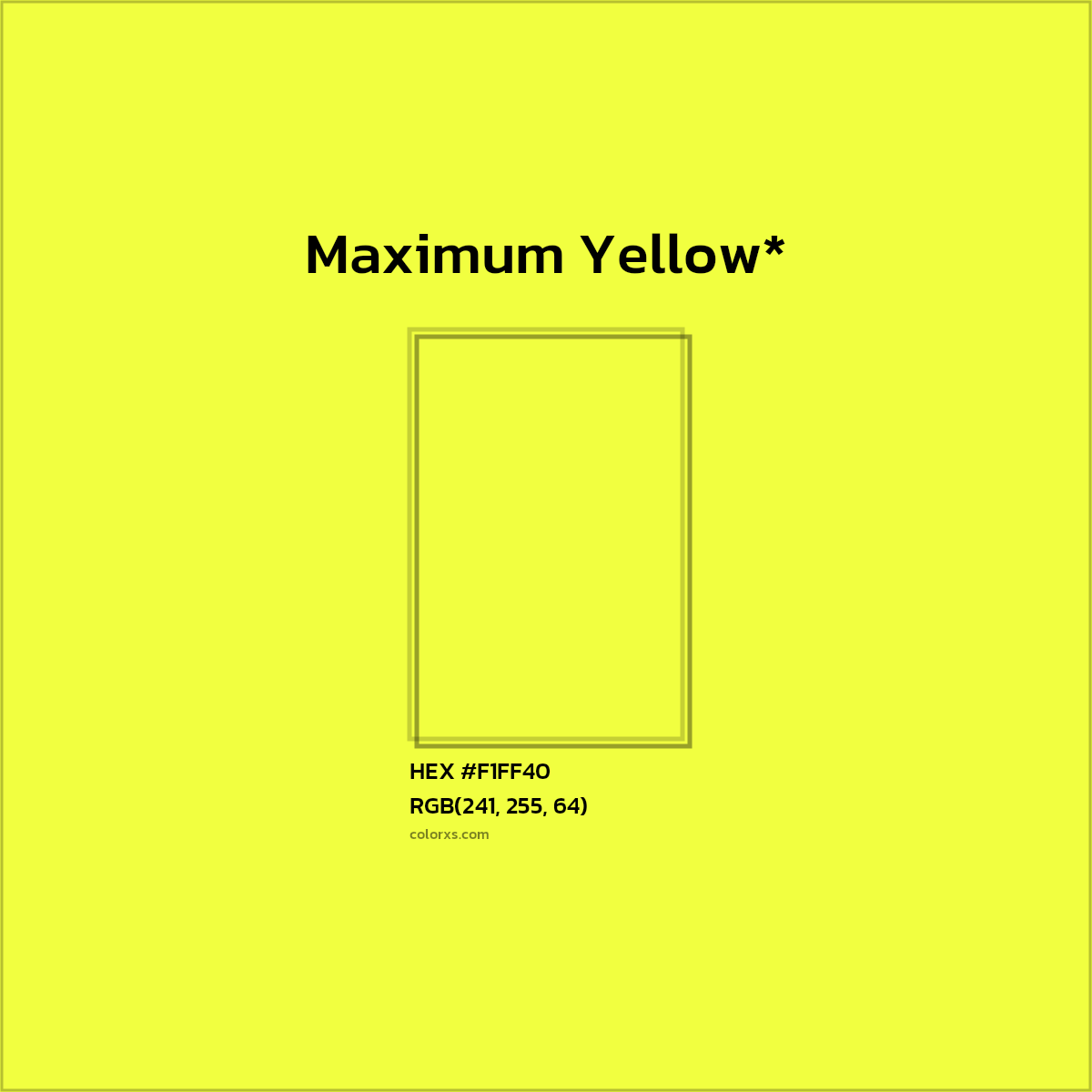 #F1FF40 hex color. RGB, RYB, CMYK, HSL, HSV codes and color conversions. Matching color names, palettes, paints.
