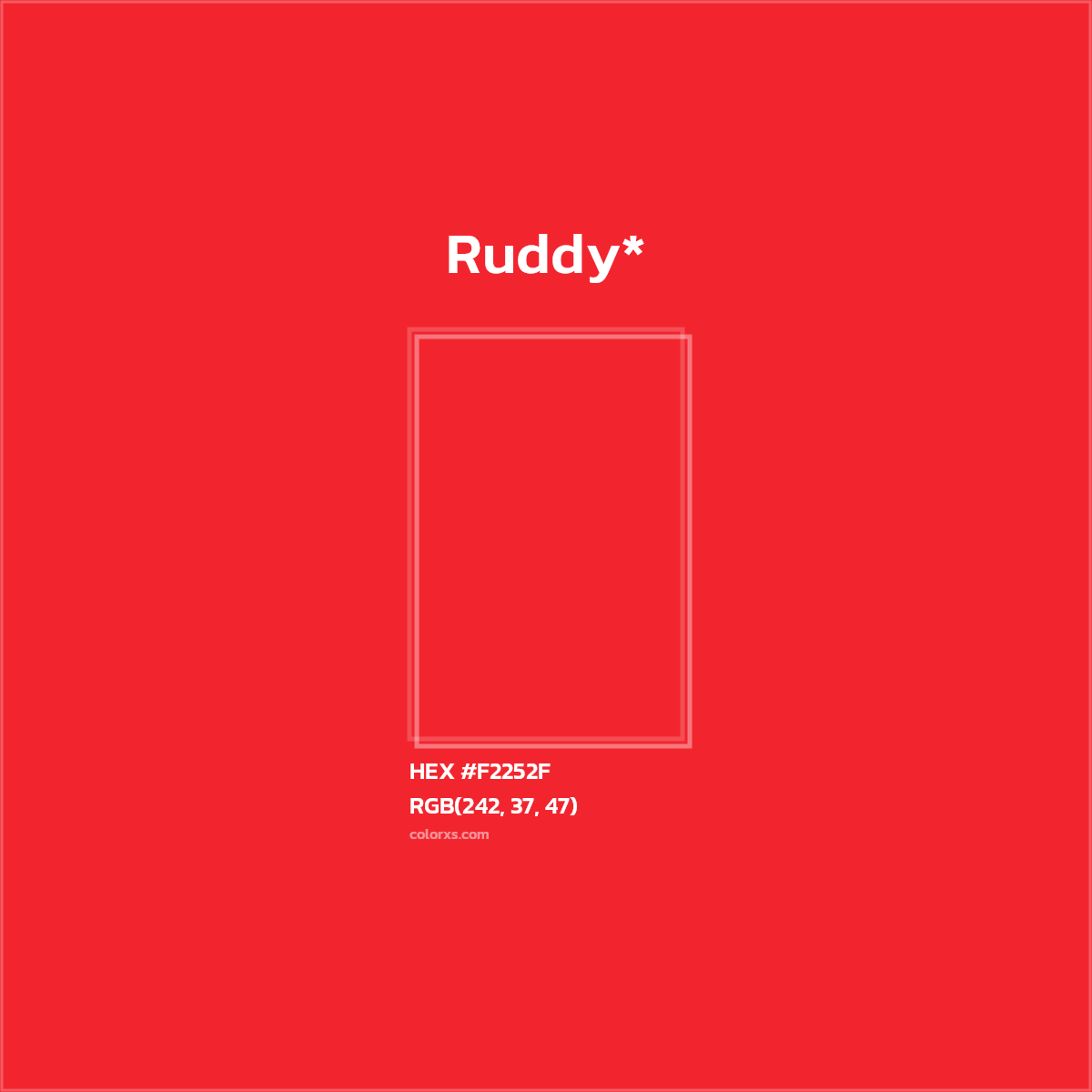 #F2252F hex color. RGB, RYB, CMYK, HSL, HSV codes and color conversions. Matching color names, palettes, paints.