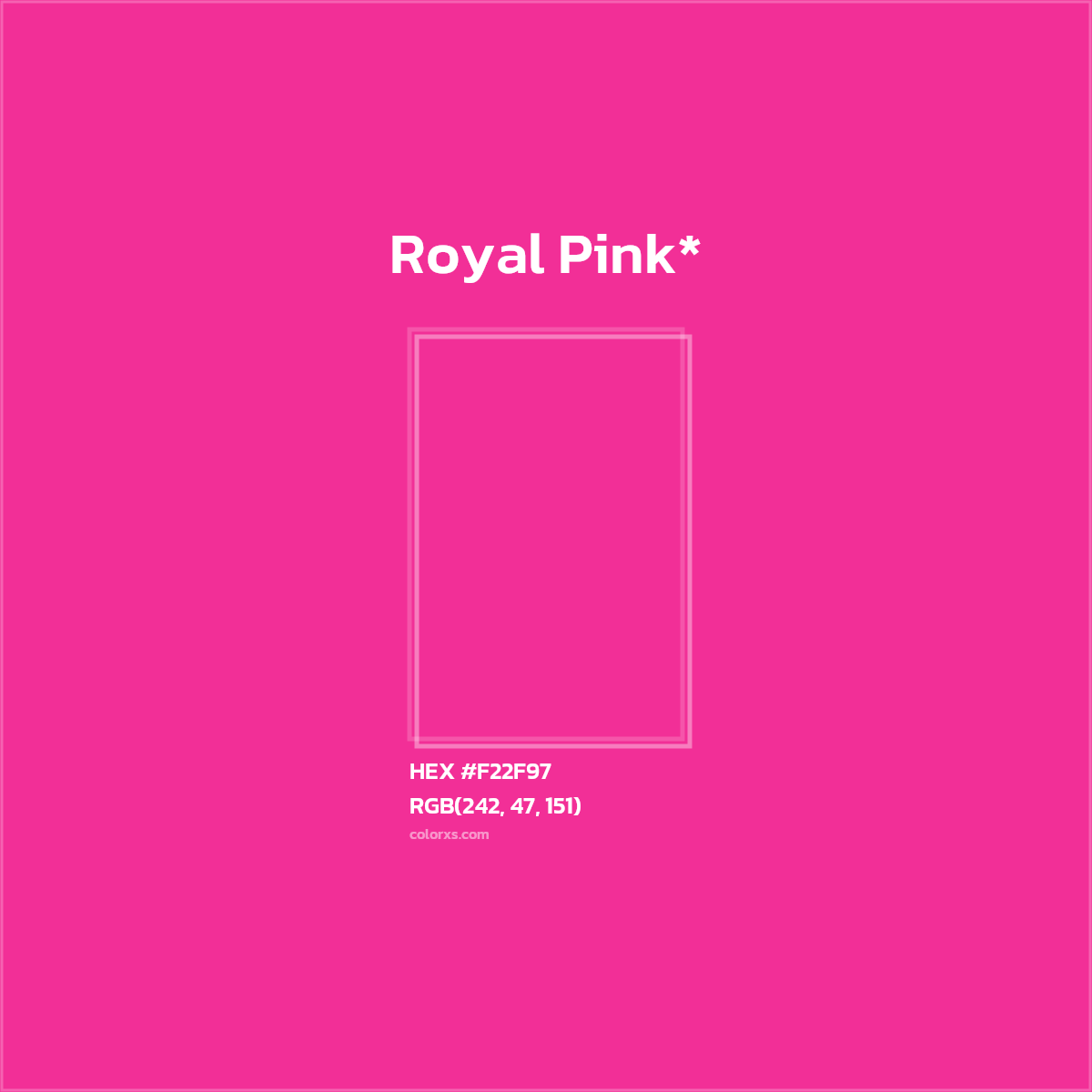 #F22F97 hex color. RGB, RYB, CMYK, HSL, HSV codes and color conversions. Matching color names, palettes, paints.