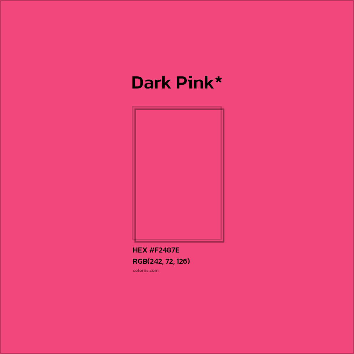 #F2487E hex color. RGB, RYB, CMYK, HSL, HSV codes and color conversions. Matching color names, palettes, paints.
