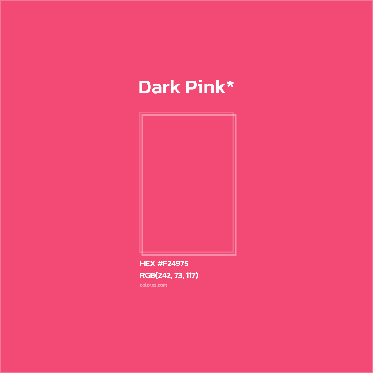 #F24975 hex color. RGB, RYB, CMYK, HSL, HSV codes and color conversions. Matching color names, palettes, paints.