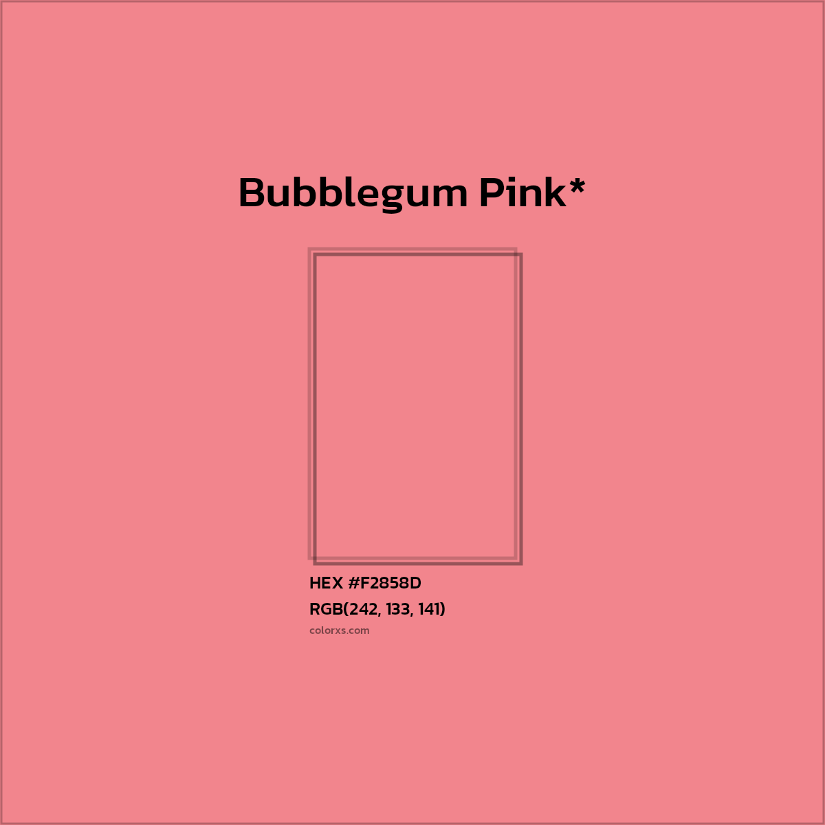#F2858D hex color. RGB, RYB, CMYK, HSL, HSV codes and color conversions. Matching color names, palettes, paints.