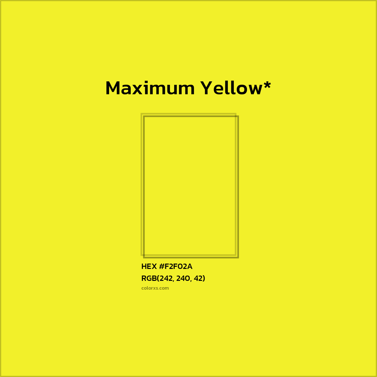 #F2F02A hex color. RGB, RYB, CMYK, HSL, HSV codes and color conversions. Matching color names, palettes, paints.