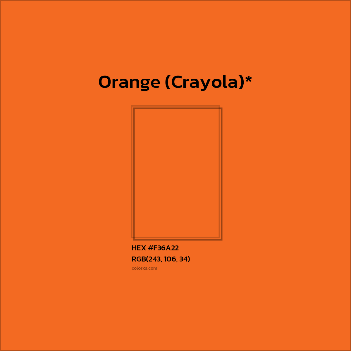 #F36A22 hex color. RGB, RYB, CMYK, HSL, HSV codes and color conversions. Matching color names, palettes, paints.