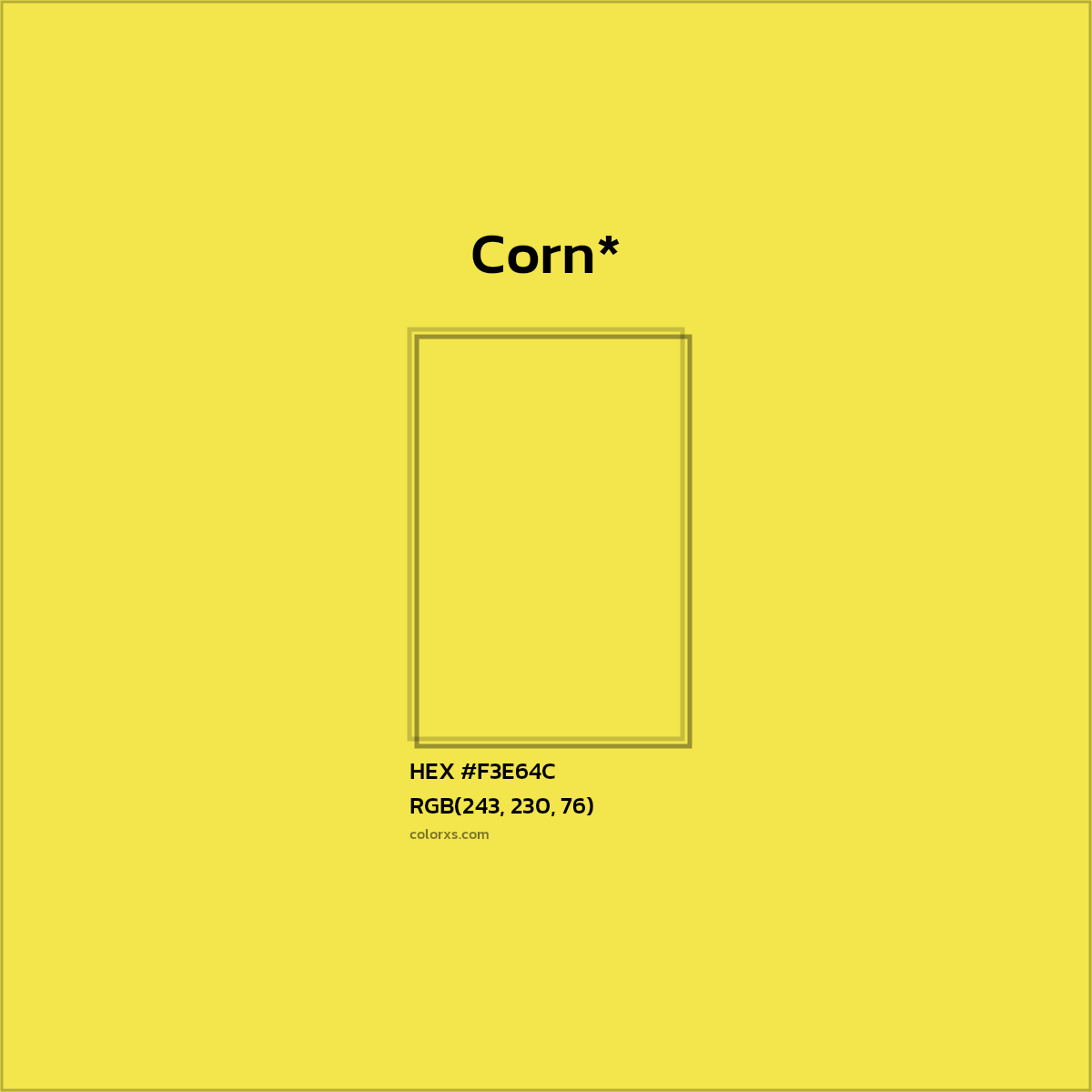 #F3E64C hex color. RGB, RYB, CMYK, HSL, HSV codes and color conversions. Matching color names, palettes, paints.