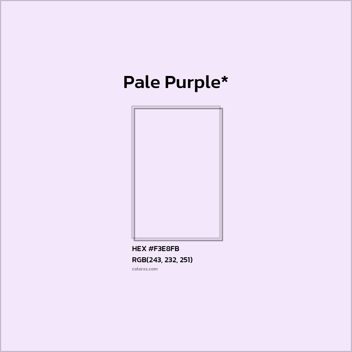 #F3E8FB hex color. RGB, RYB, CMYK, HSL, HSV codes and color conversions. Matching color names, palettes, paints.
