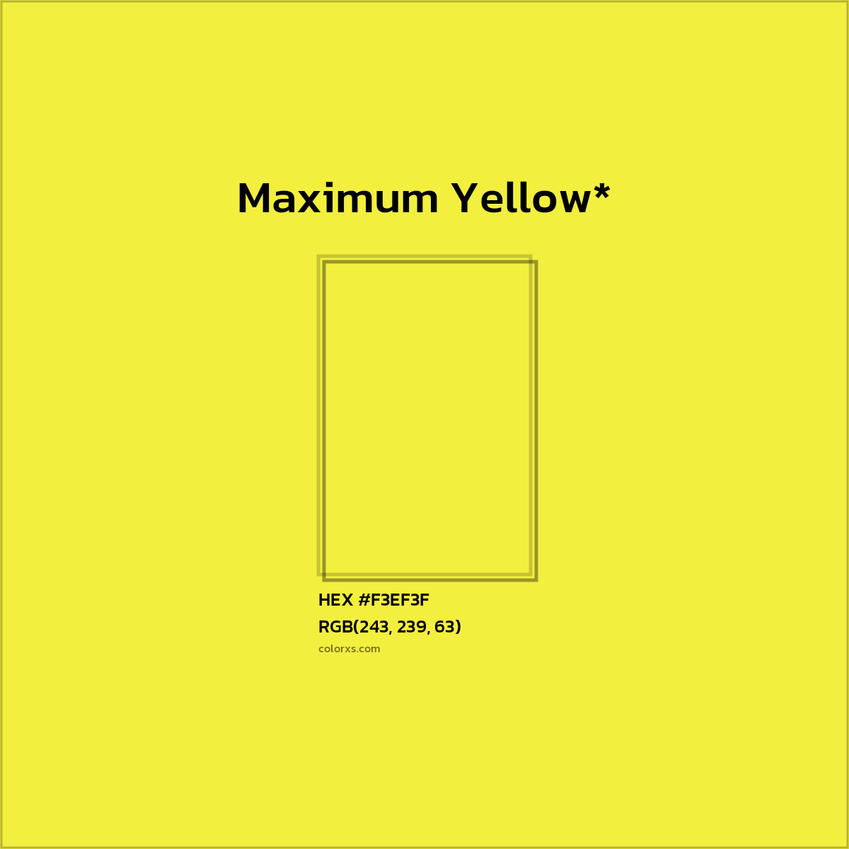 #F3EF3F hex color. RGB, RYB, CMYK, HSL, HSV codes and color conversions. Matching color names, palettes, paints.