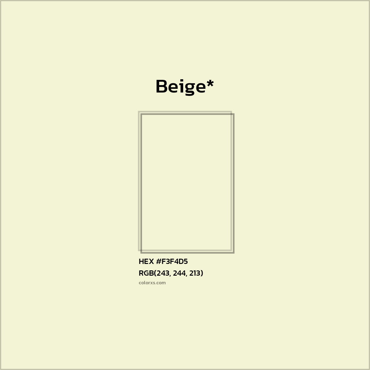 #F3F4D5 hex color. RGB, RYB, CMYK, HSL, HSV codes and color conversions. Matching color names, palettes, paints.