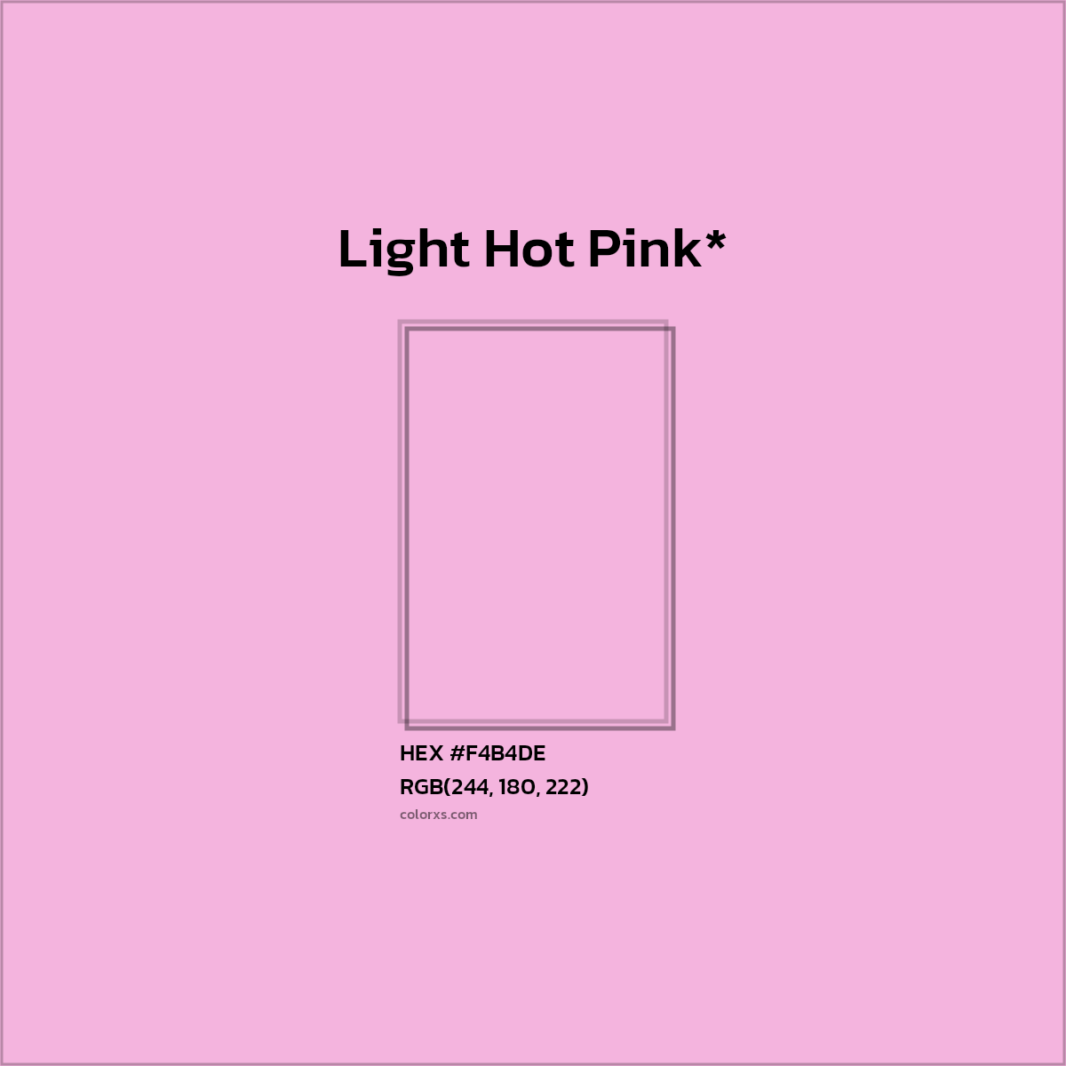 #F4B4DE hex color. RGB, RYB, CMYK, HSL, HSV codes and color conversions. Matching color names, palettes, paints.