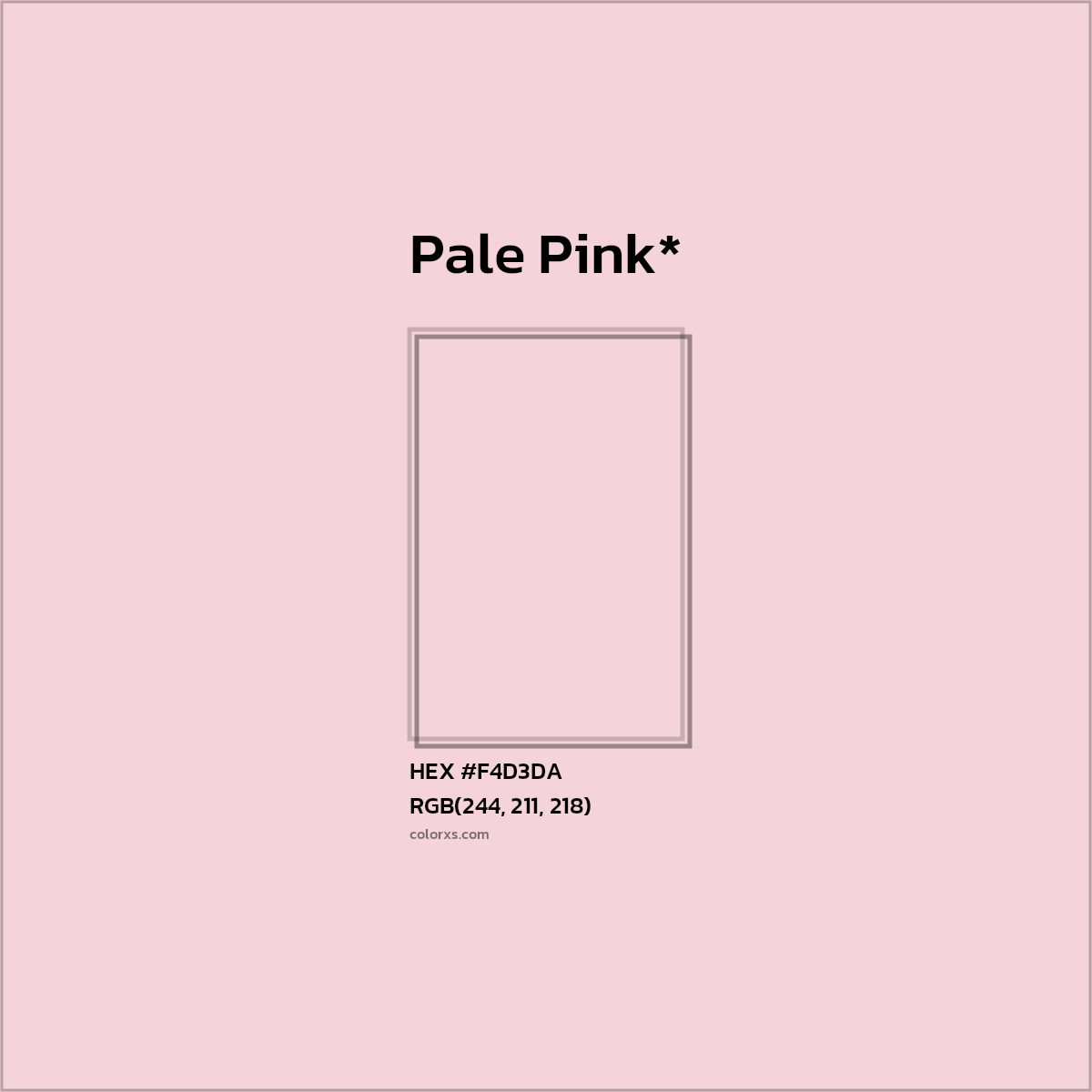 #F4D3DA hex color. RGB, RYB, CMYK, HSL, HSV codes and color conversions. Matching color names, palettes, paints.