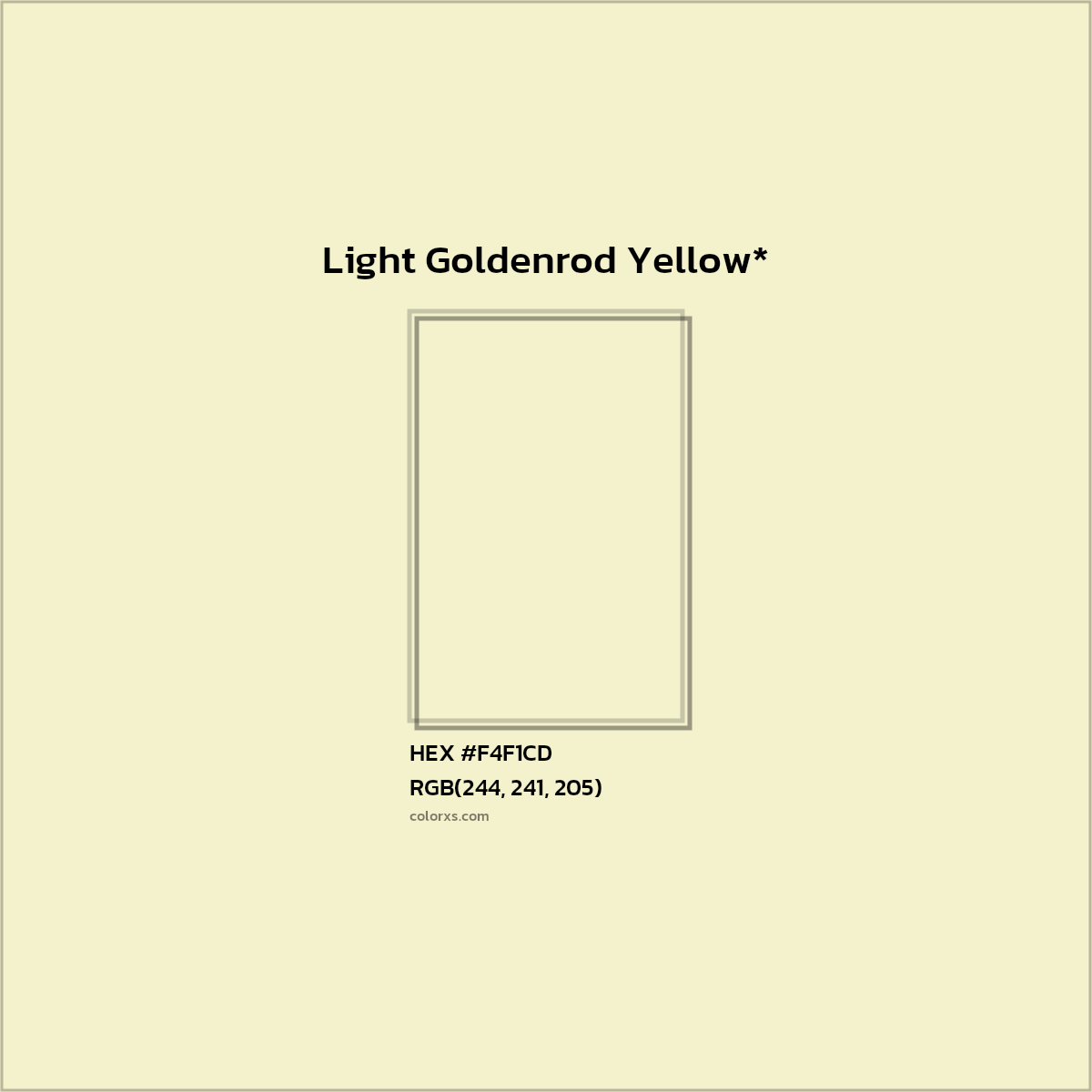 #F4F1CD hex color. RGB, RYB, CMYK, HSL, HSV codes and color conversions. Matching color names, palettes, paints.