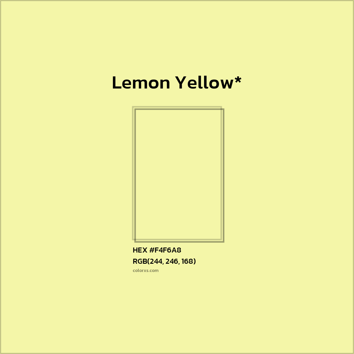 #F4F6A8 hex color. RGB, RYB, CMYK, HSL, HSV codes and color conversions. Matching color names, palettes, paints.