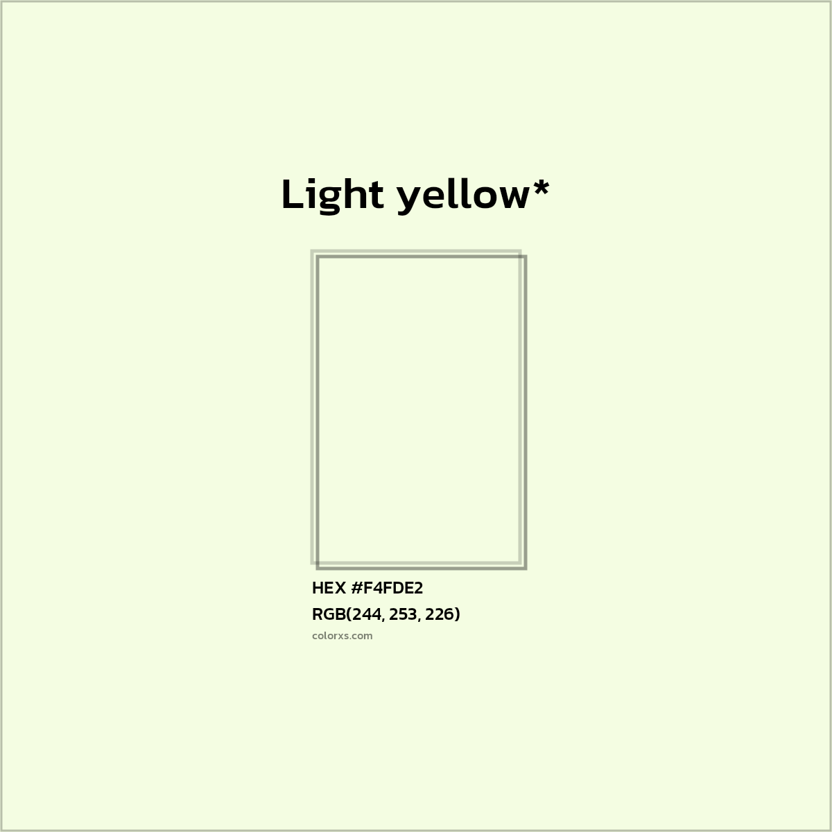 #F4FDE2 hex color. RGB, RYB, CMYK, HSL, HSV codes and color conversions. Matching color names, palettes, paints.