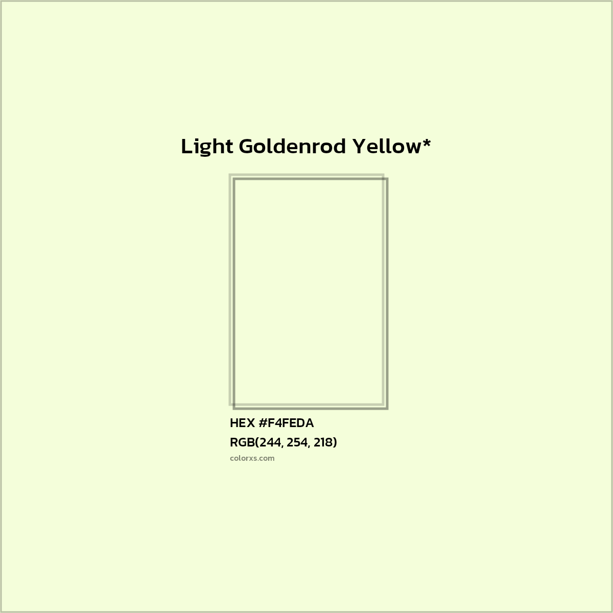 #F4FEDA hex color. RGB, RYB, CMYK, HSL, HSV codes and color conversions. Matching color names, palettes, paints.