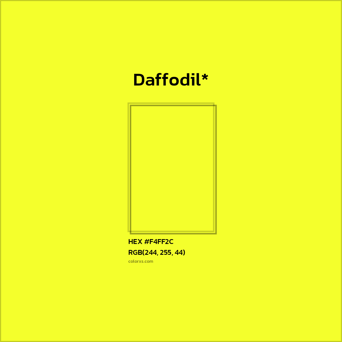 #F4FF2C hex color. RGB, RYB, CMYK, HSL, HSV codes and color conversions. Matching color names, palettes, paints.