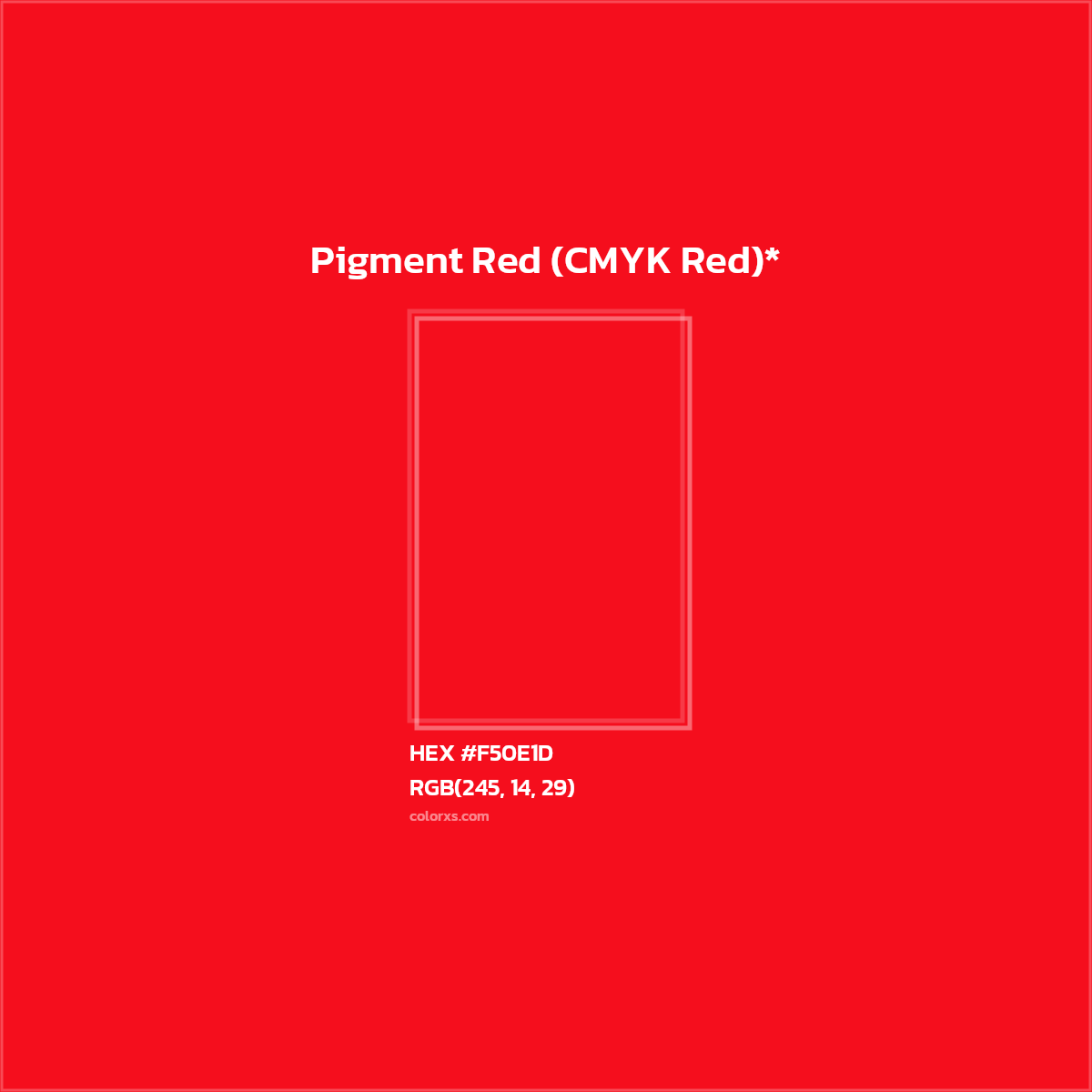 #F50E1D hex color. RGB, RYB, CMYK, HSL, HSV codes and color conversions. Matching color names, palettes, paints.